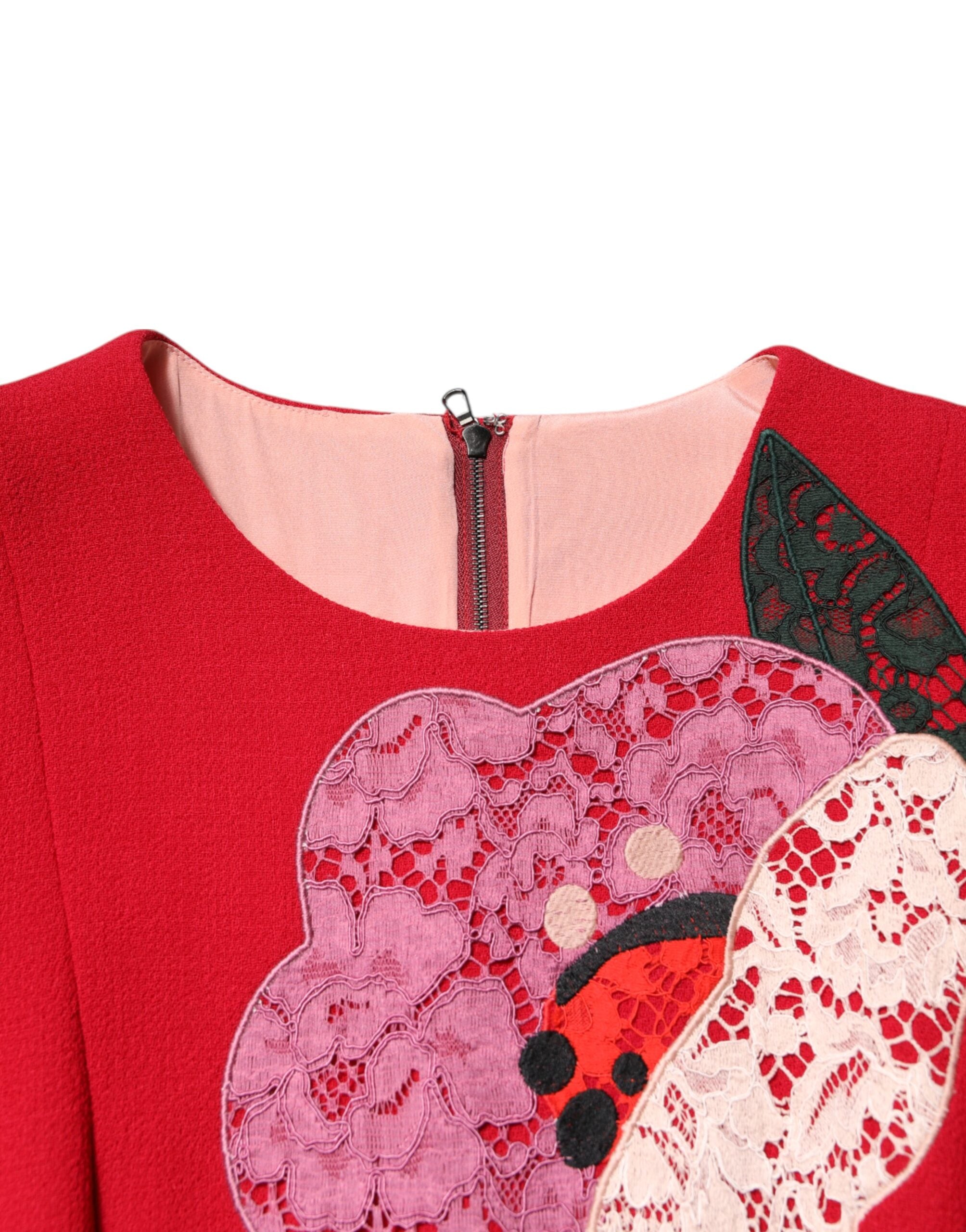 Red Lace Floral Applique A-line Mini Dress - ventzia