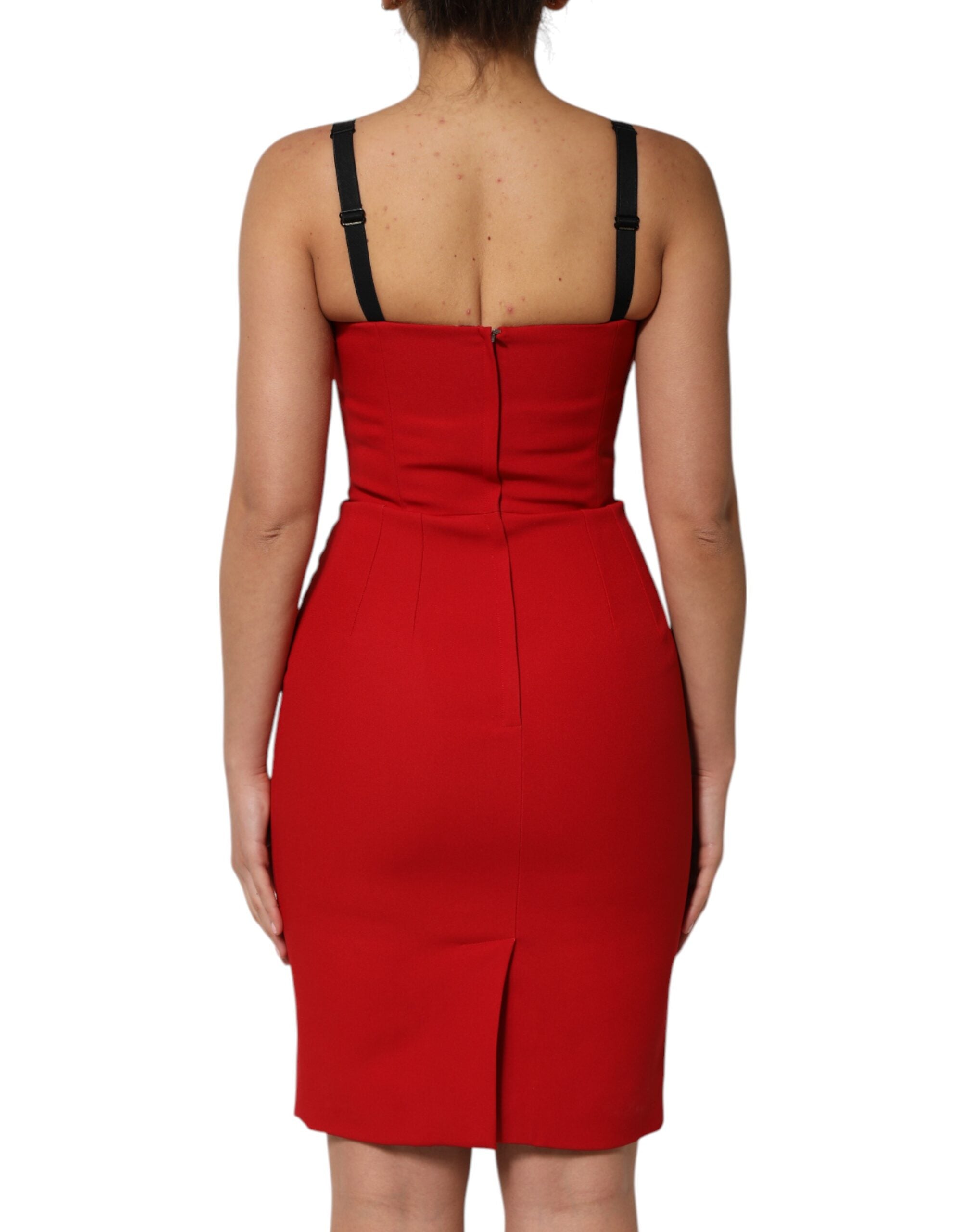 Red Stretch Bodycon Sheath Knee Length Dress - ventzia