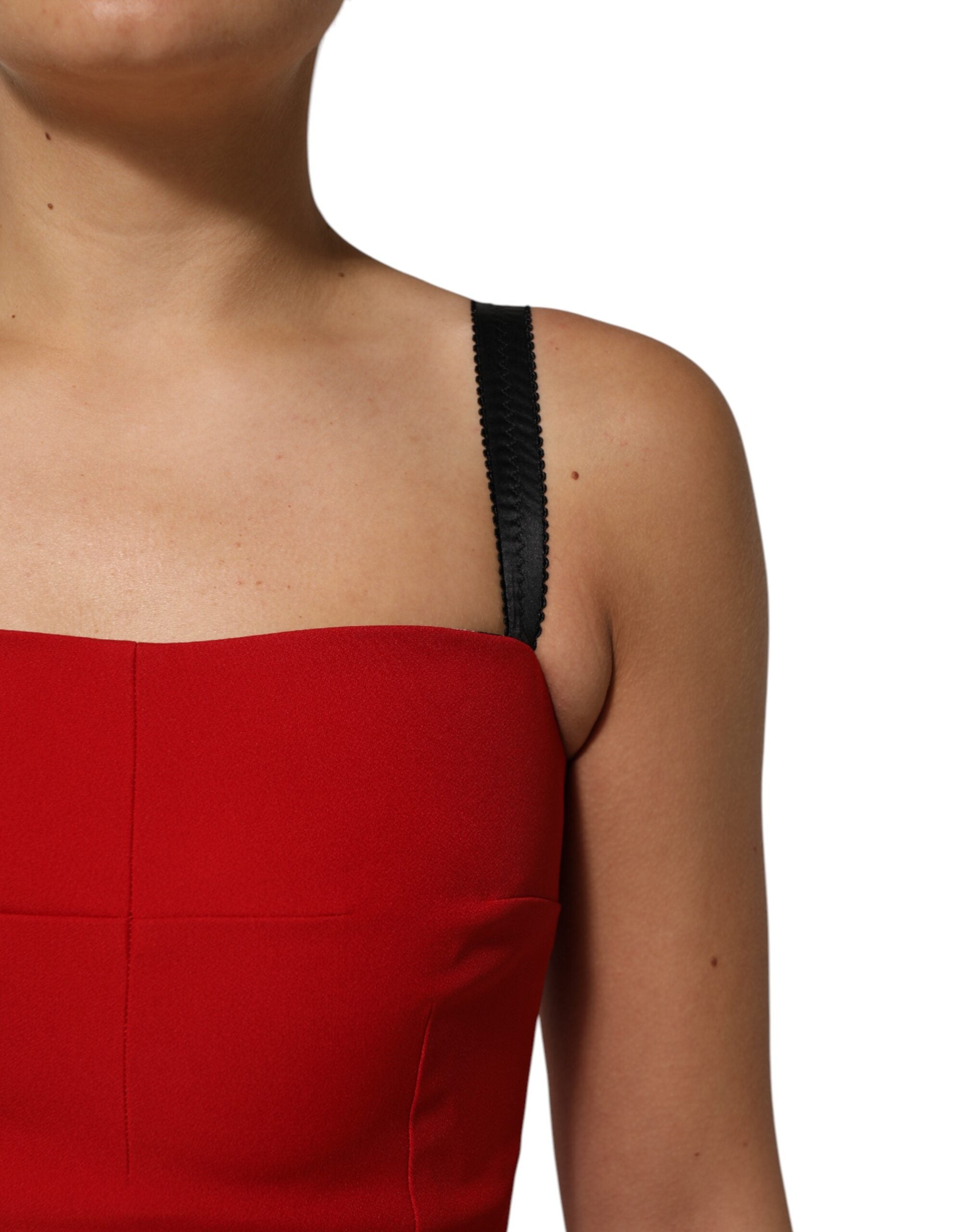 Red Stretch Bodycon Sheath Knee Length Dress - ventzia