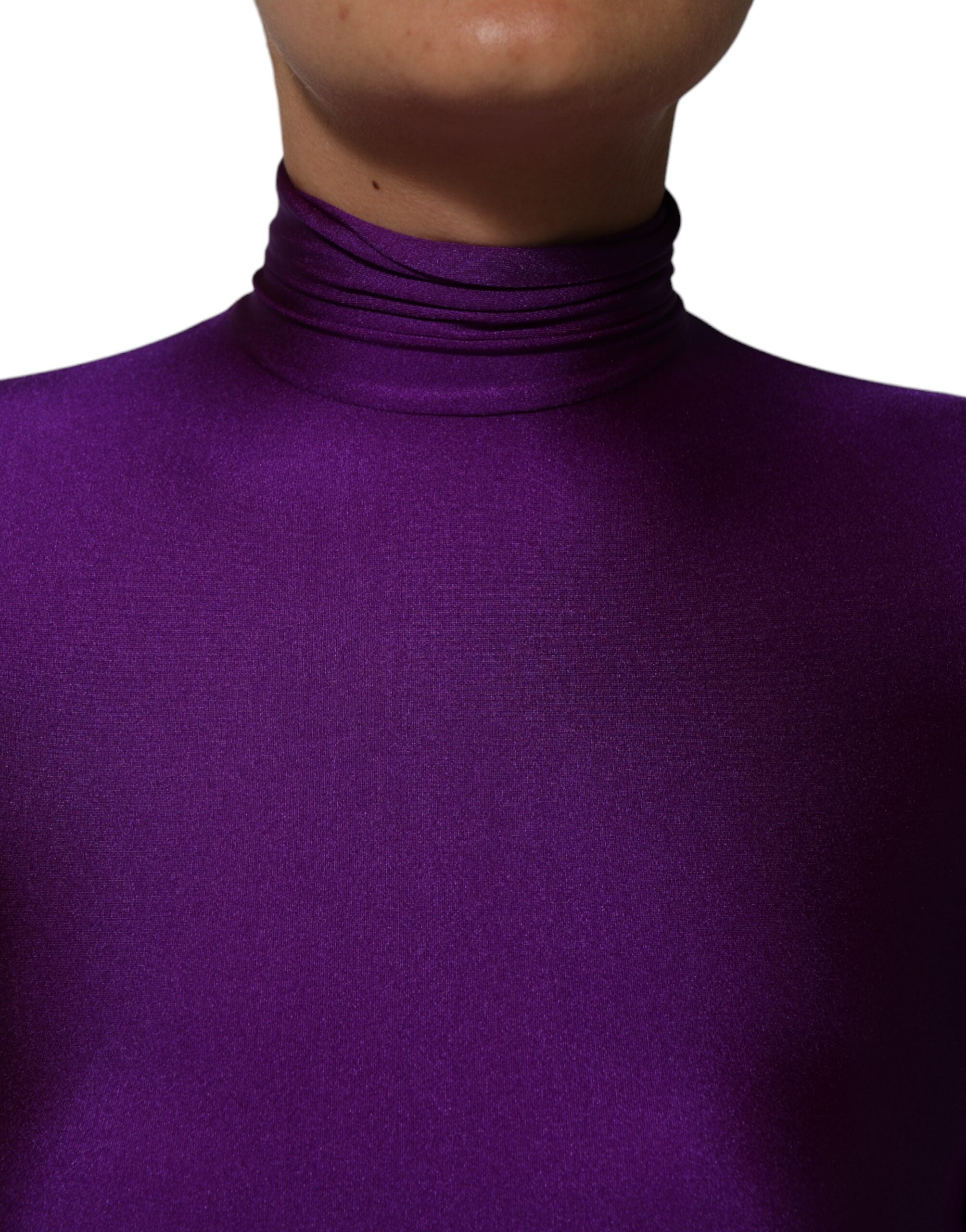 Purple Nylon Turtleneck Bodycon Jumpsuit Dress - ventzia