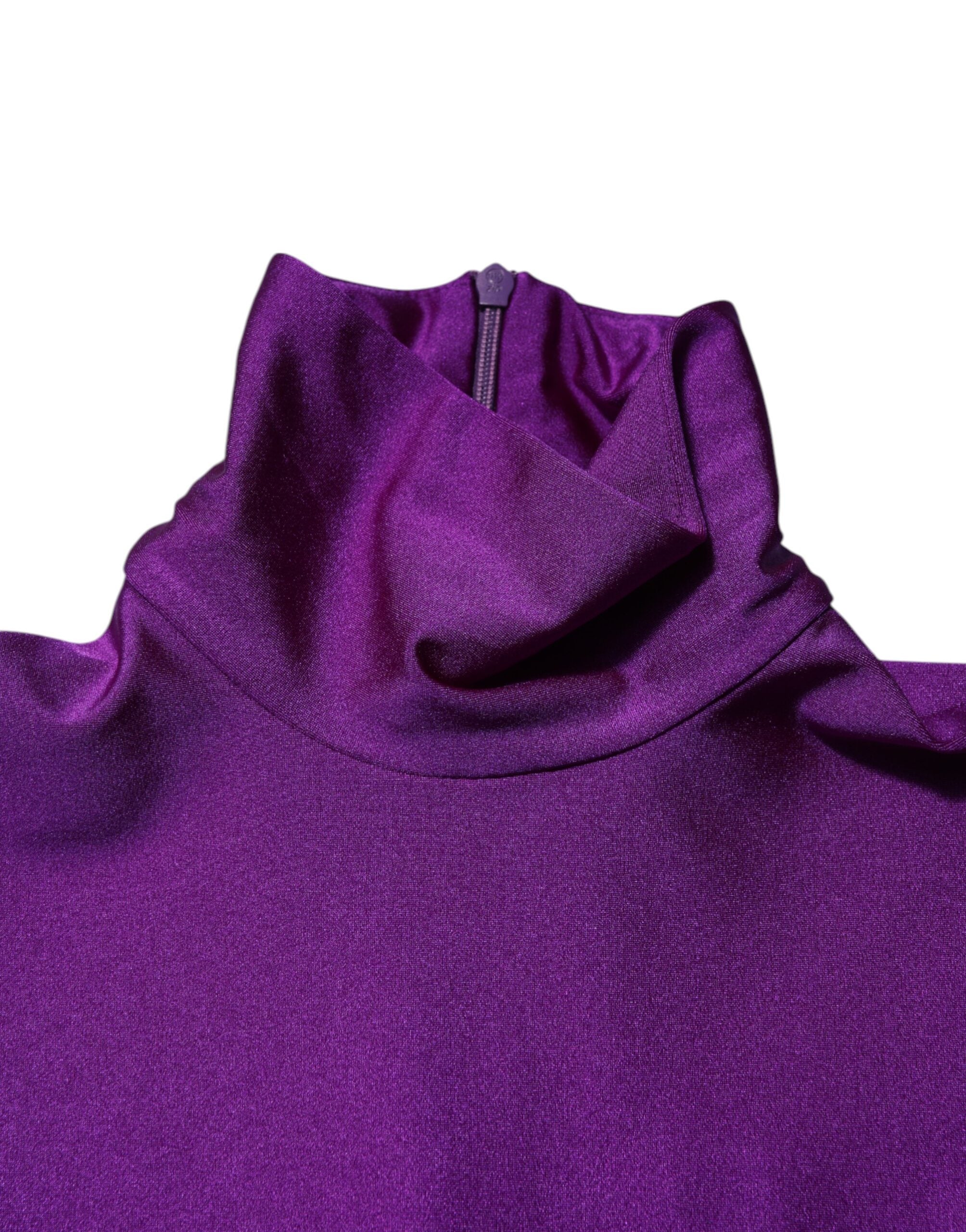 Purple Nylon Turtleneck Bodycon Jumpsuit Dress - ventzia