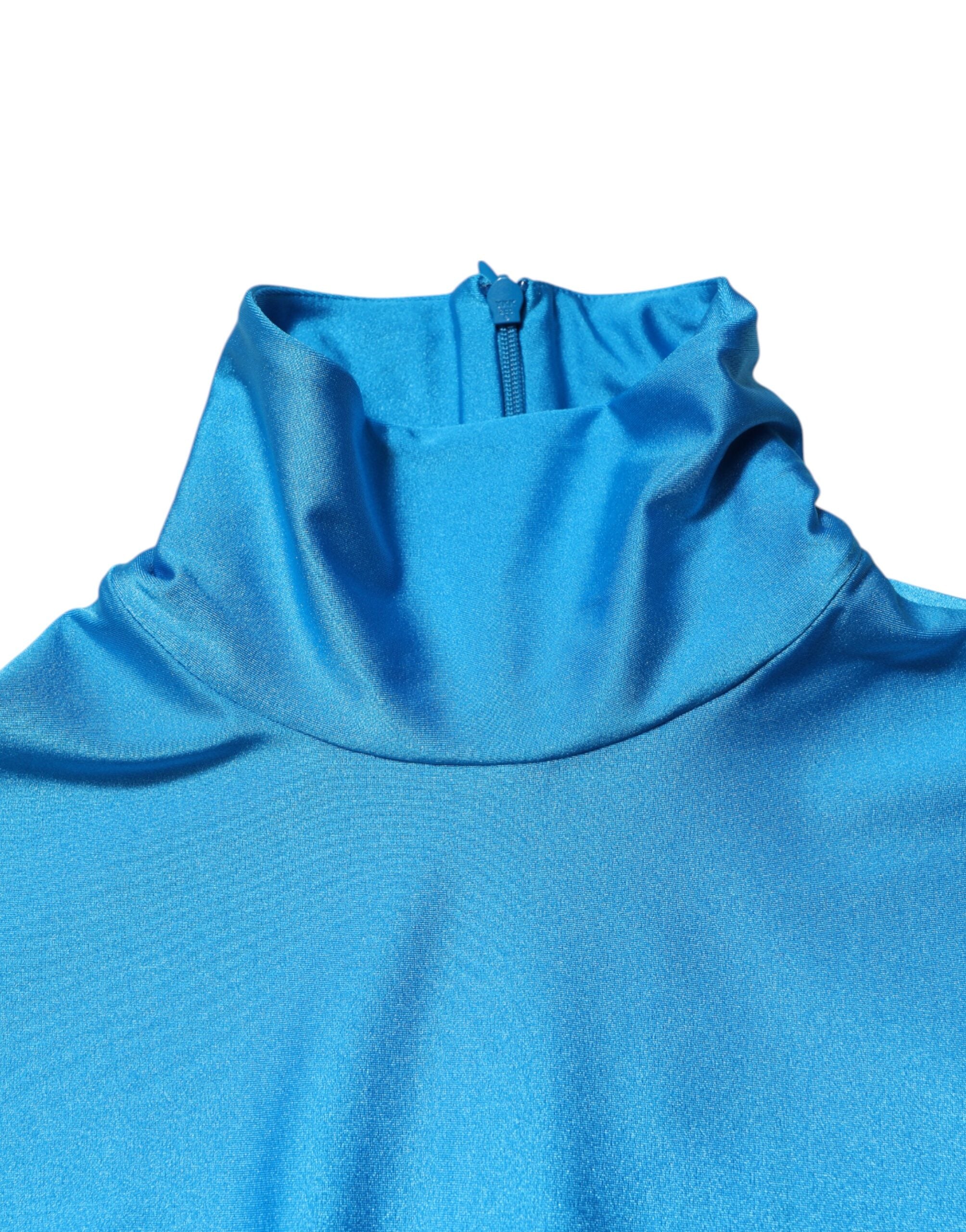 Blue Nylon Turtleneck Bodycon Jumpsuit Dress - ventzia