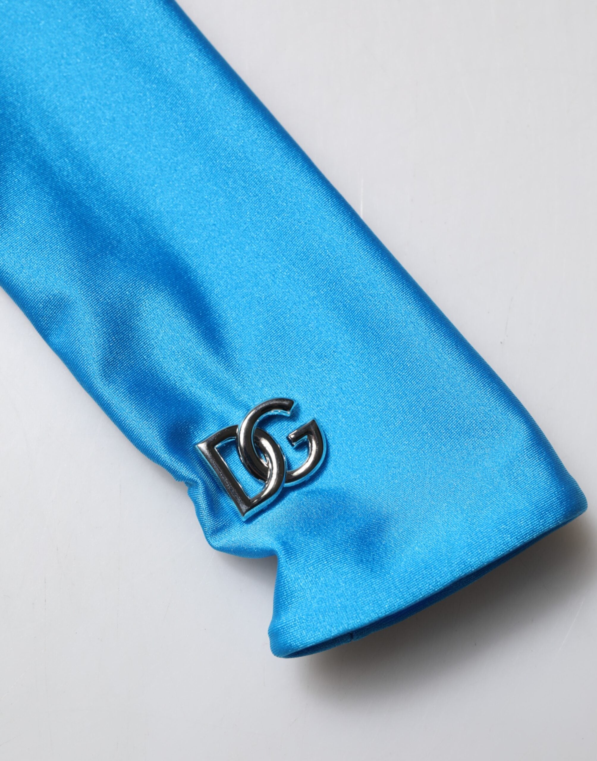 Blue Nylon Turtleneck Bodycon Jumpsuit Dress - ventzia