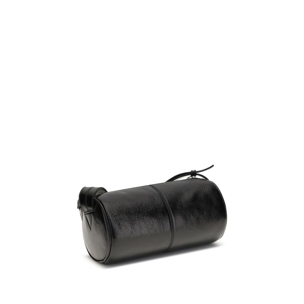 Black Leather Shoulder Bag - ventzia