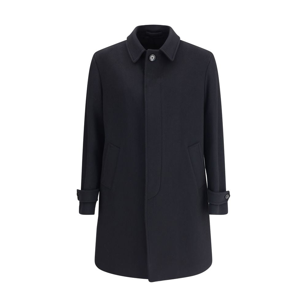 Black Fleece Wool Trench Coat - ventzia