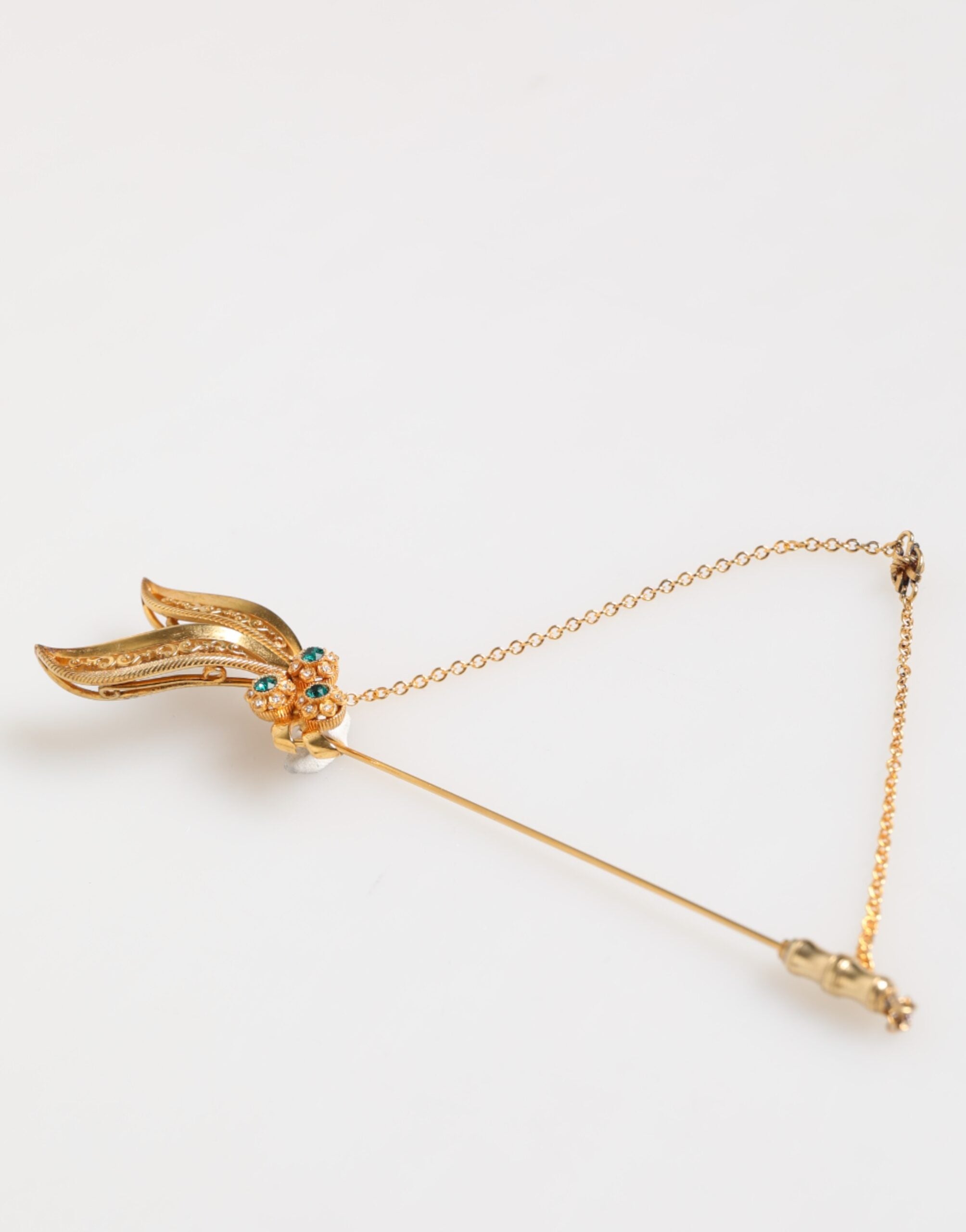 Gold Tone 925 Sterling Silver Crystal Chain Pin Brooch - ventzia