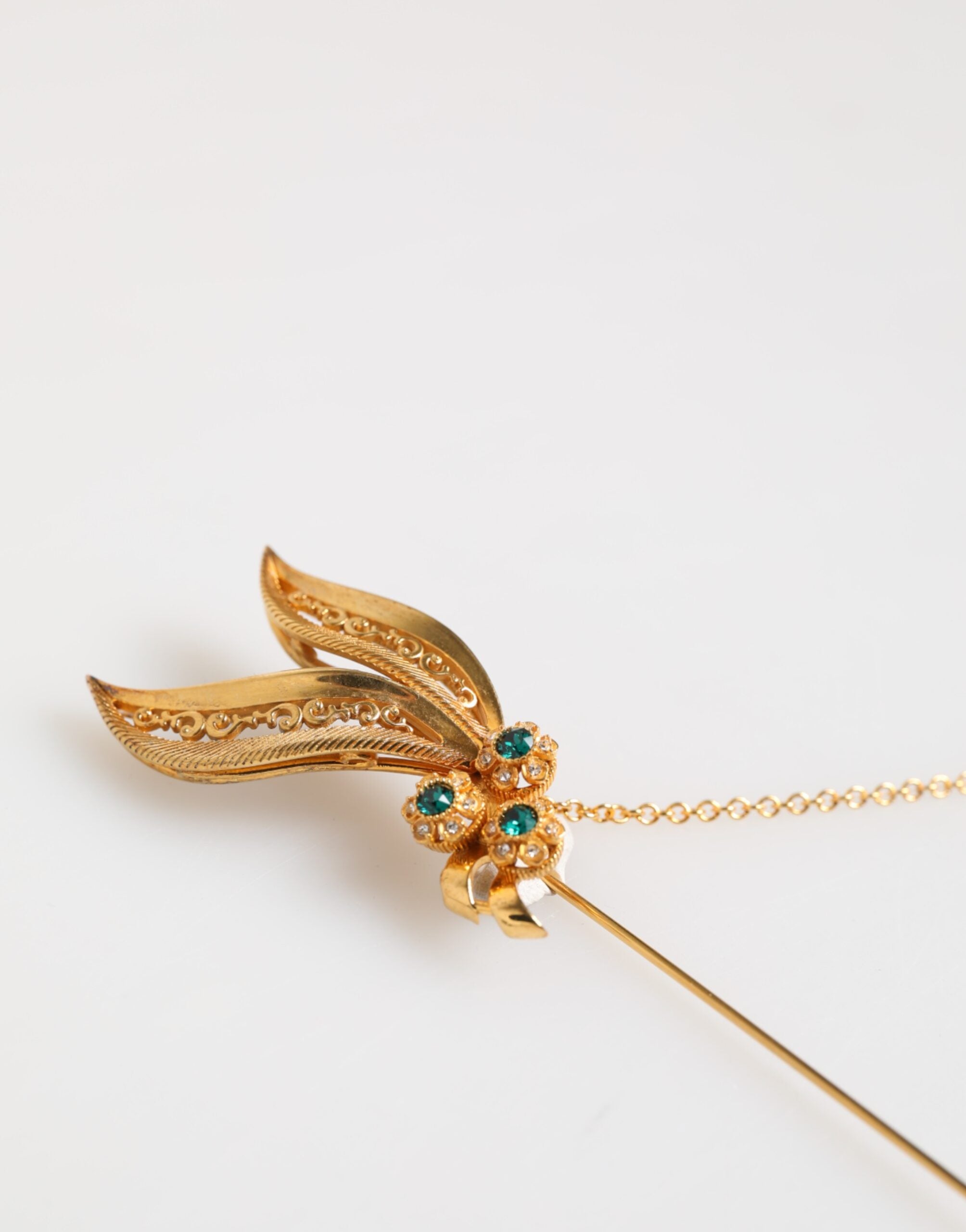Gold Tone 925 Sterling Silver Crystal Chain Pin Brooch - ventzia