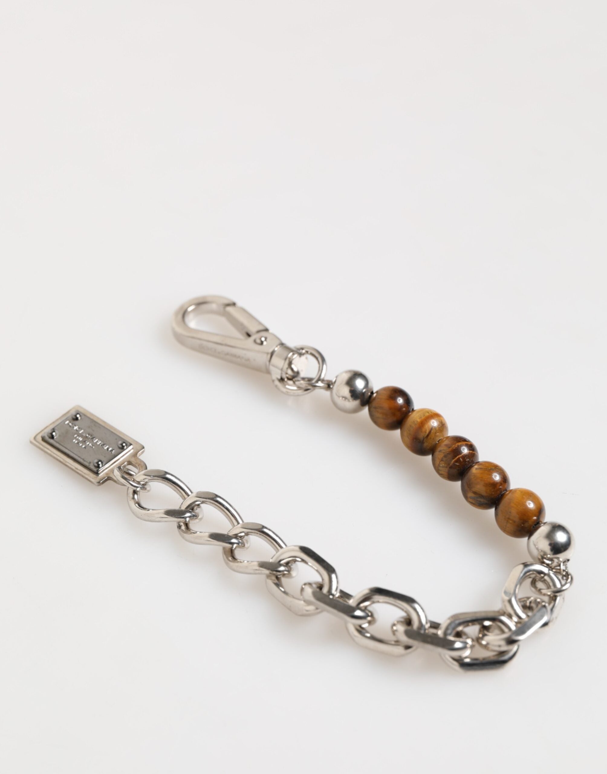 Silver Chain Brass Beaded Lobster Clasp Logo Men Bracelet - ventzia