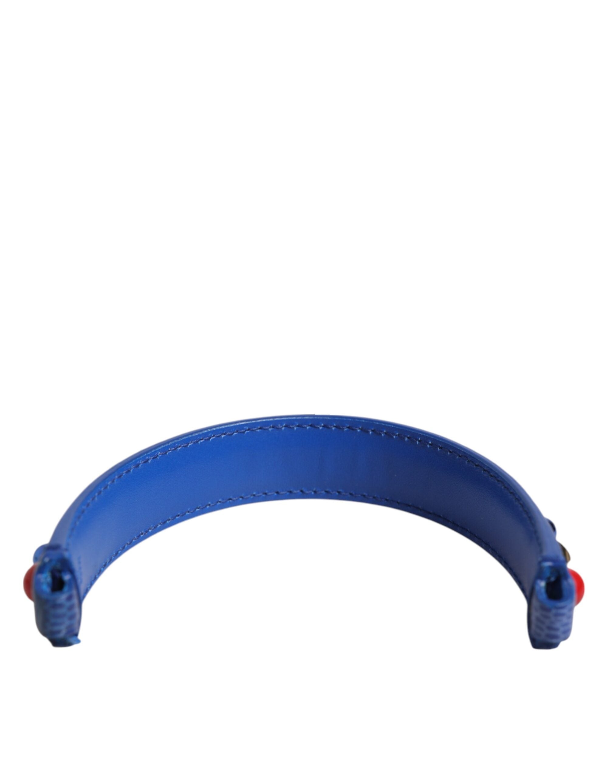 Blue Embellished Leather Bag Handle Women Shoulder Strap - ventzia