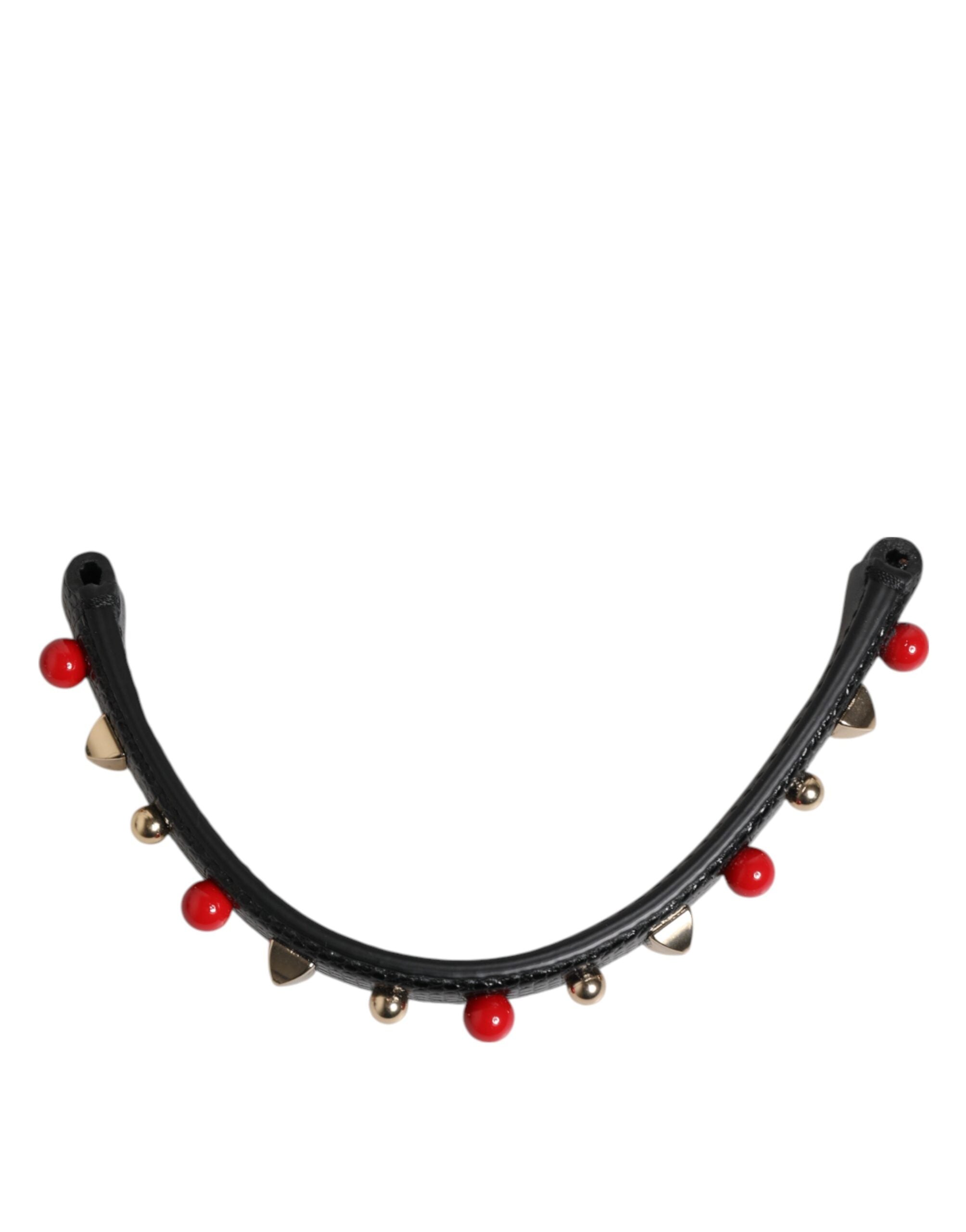 Black Embellished Leather Bag Handle Women Shoulder Strap - ventzia