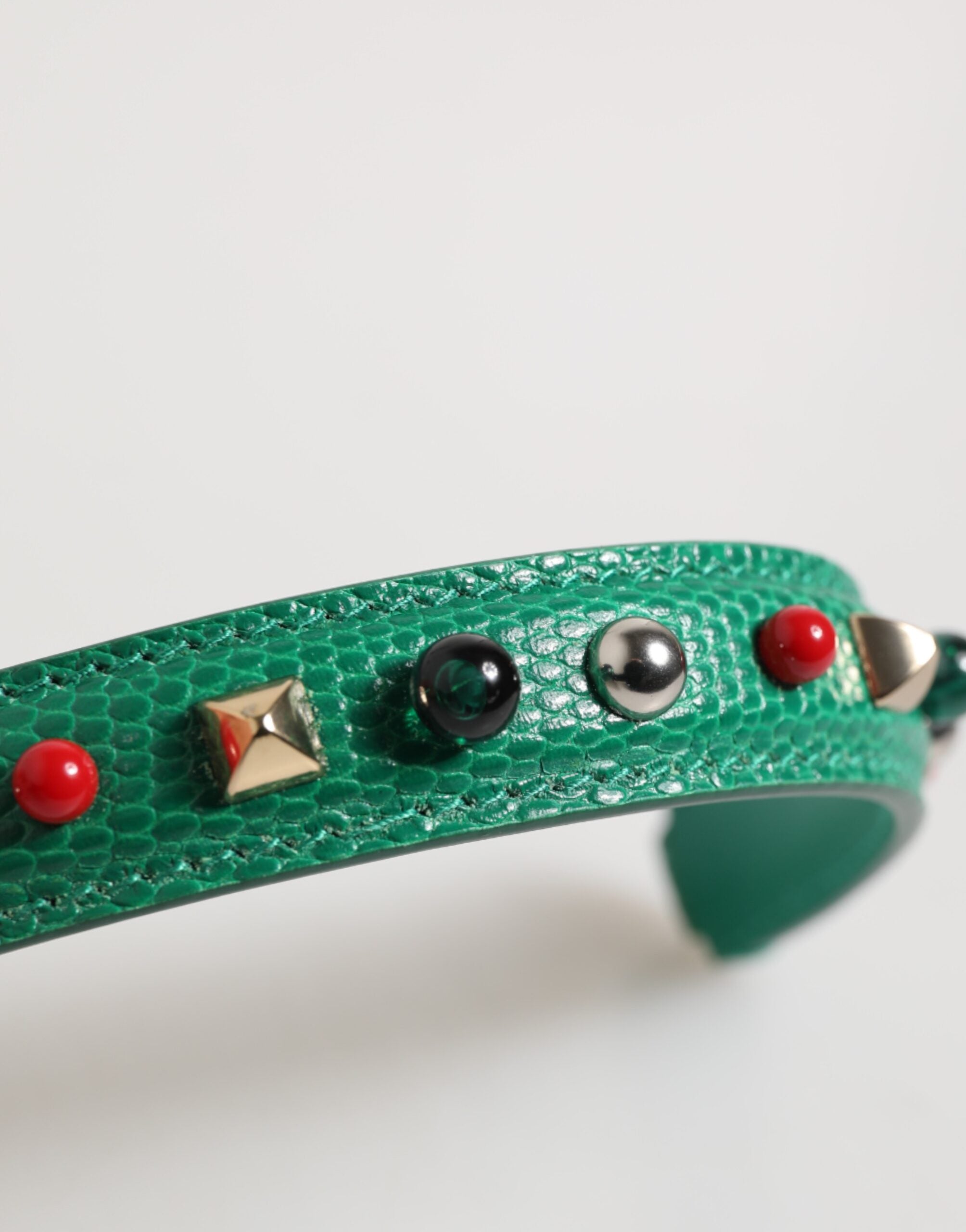 Green Embellished Leather Bag Handle Women Shoulder Strap - ventzia