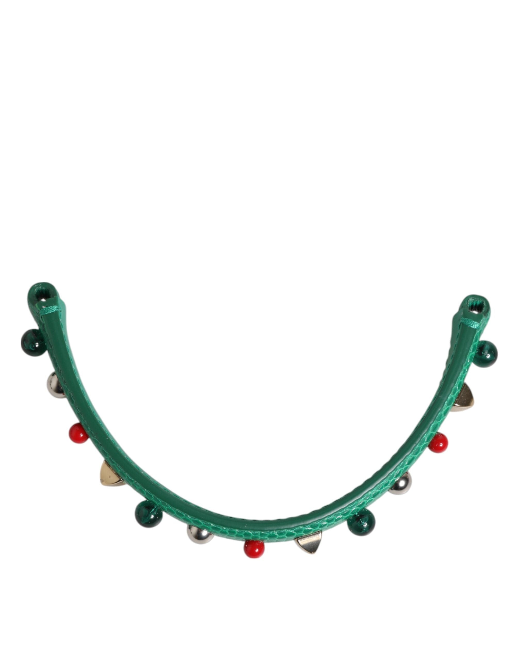 Green Embellished Leather Bag Handle Women Shoulder Strap - ventzia