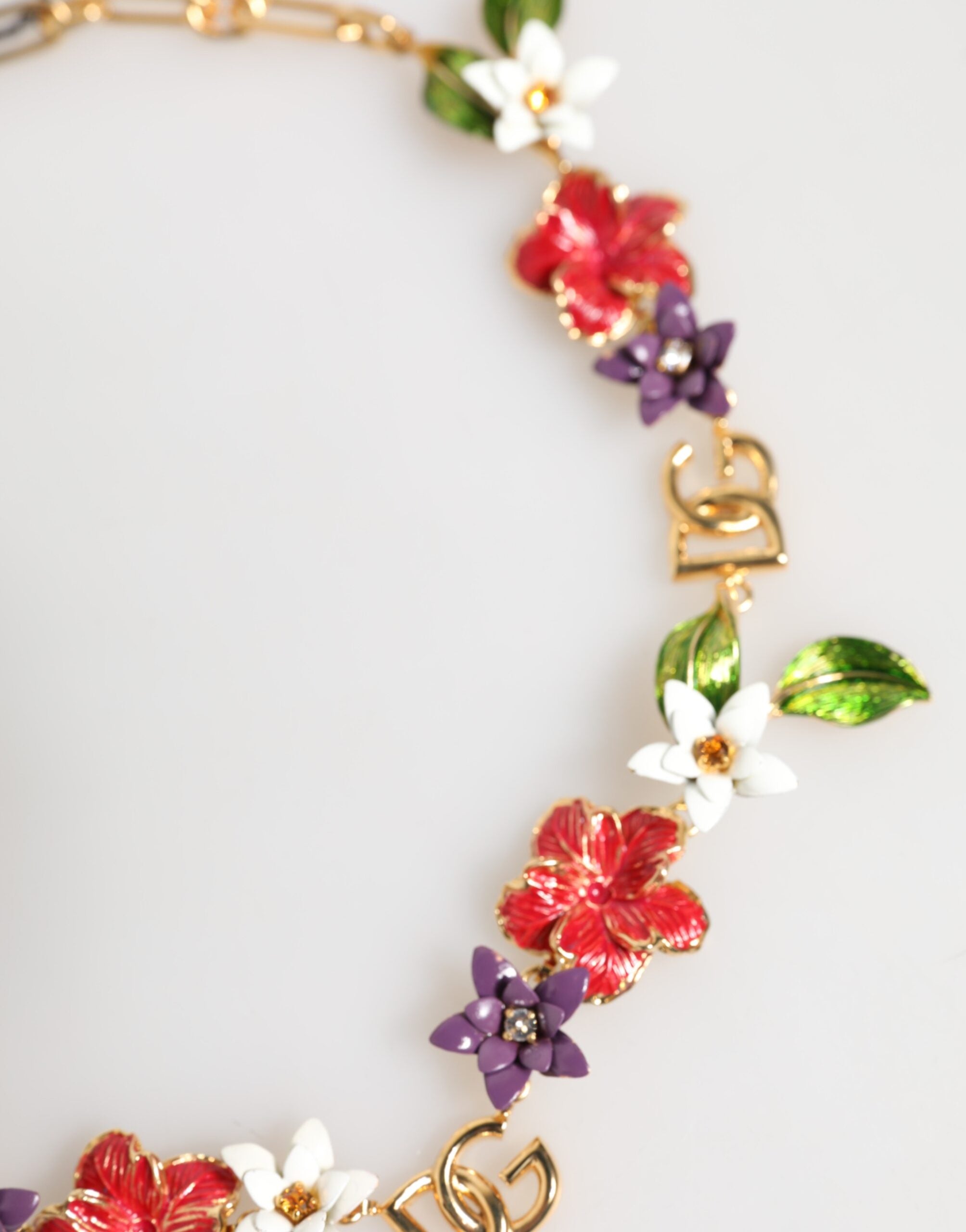 Gold Brass Logo Detail Floral Fashion Jewelry Necklace - ventzia