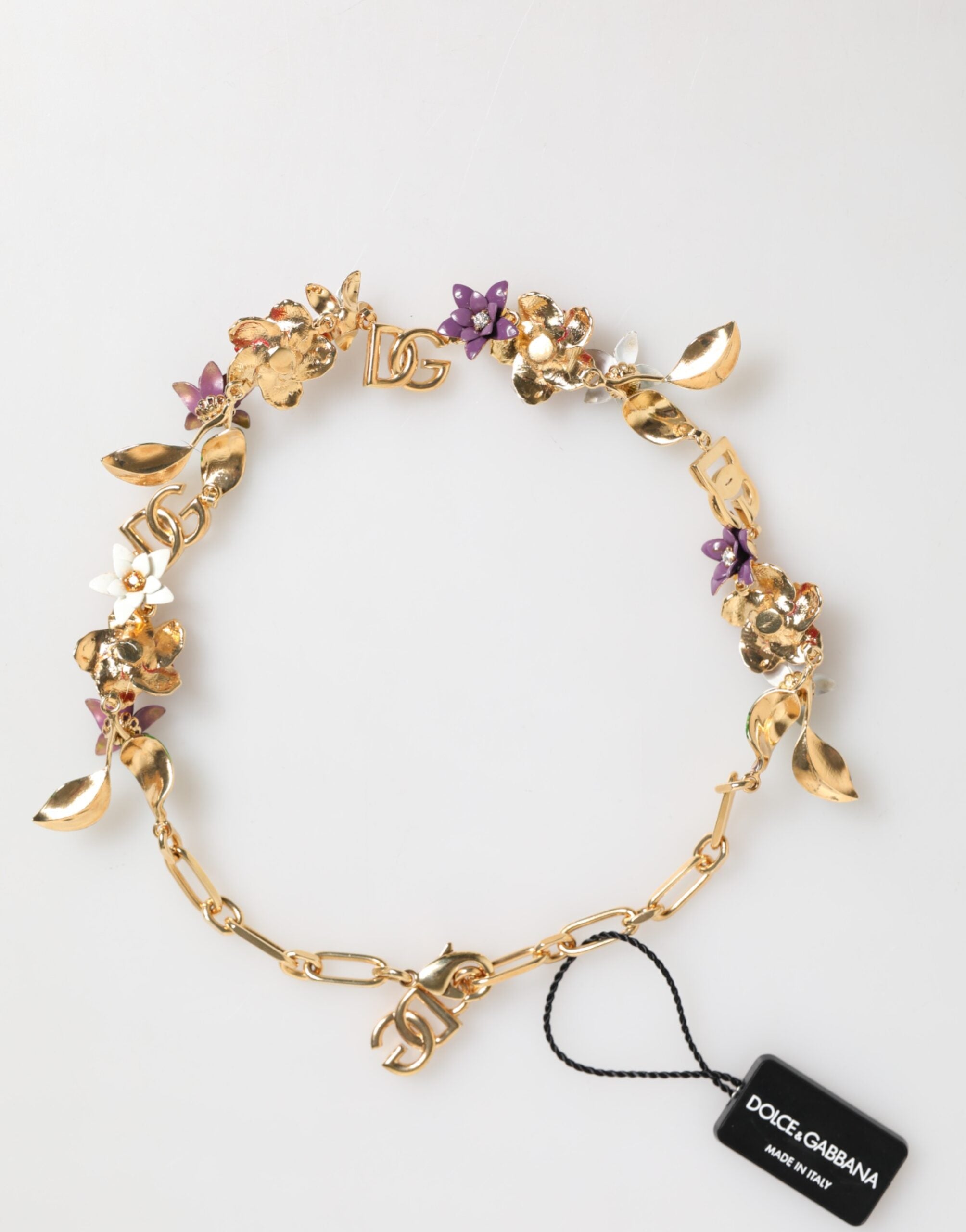 Gold Brass Logo Detail Floral Fashion Jewelry Necklace - ventzia