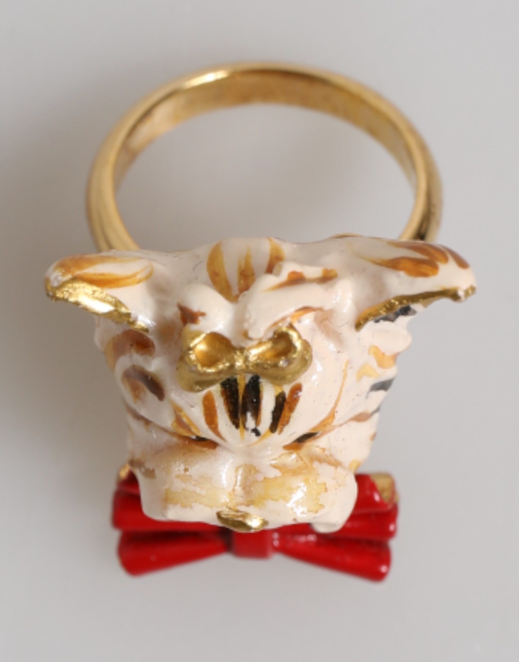 Gold Brass Resin Beige Dog Pet Accessory Ring - ventzia