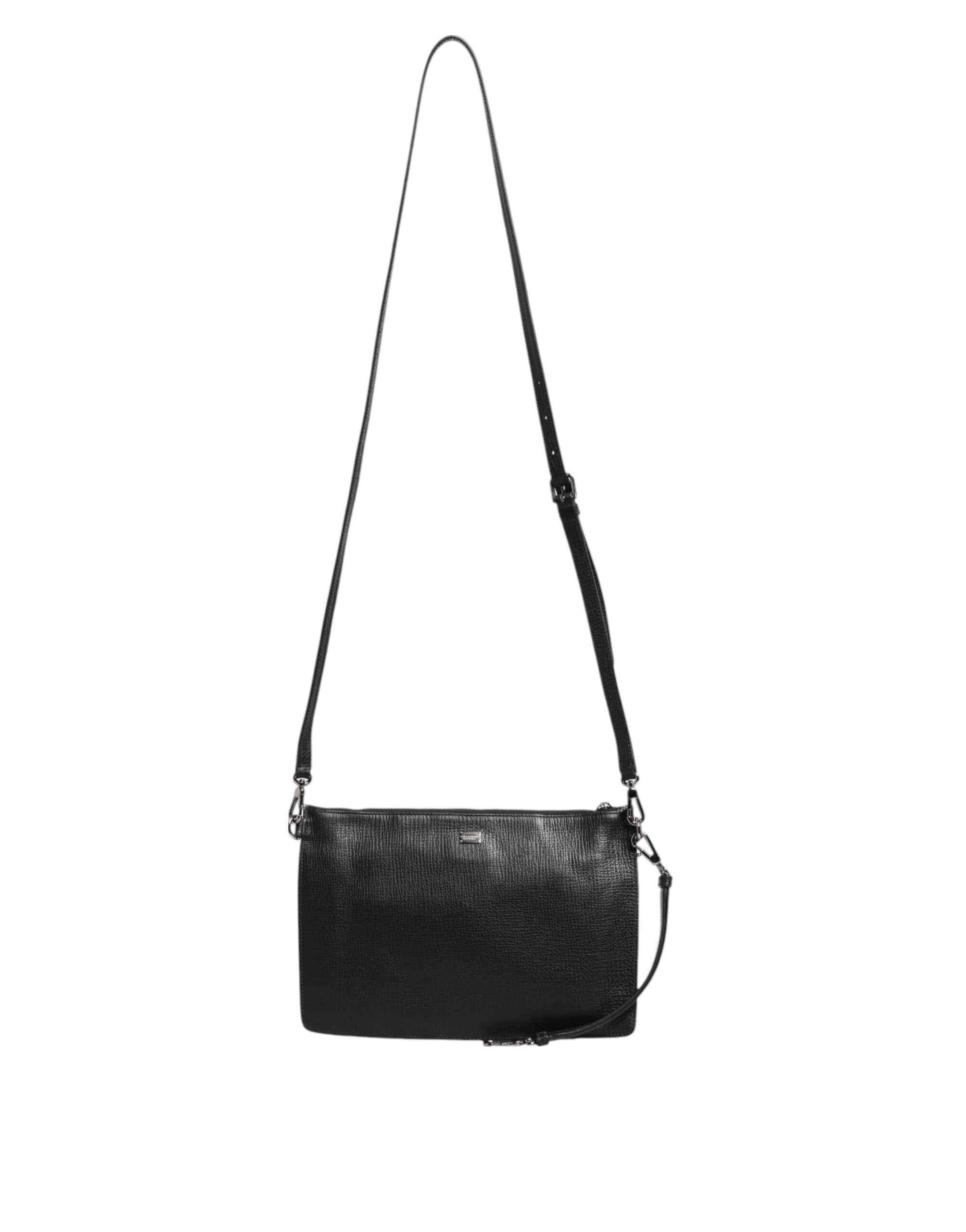 Black Palmellato Leather Logo Plaque Shoulder Borse Bag - ventzia