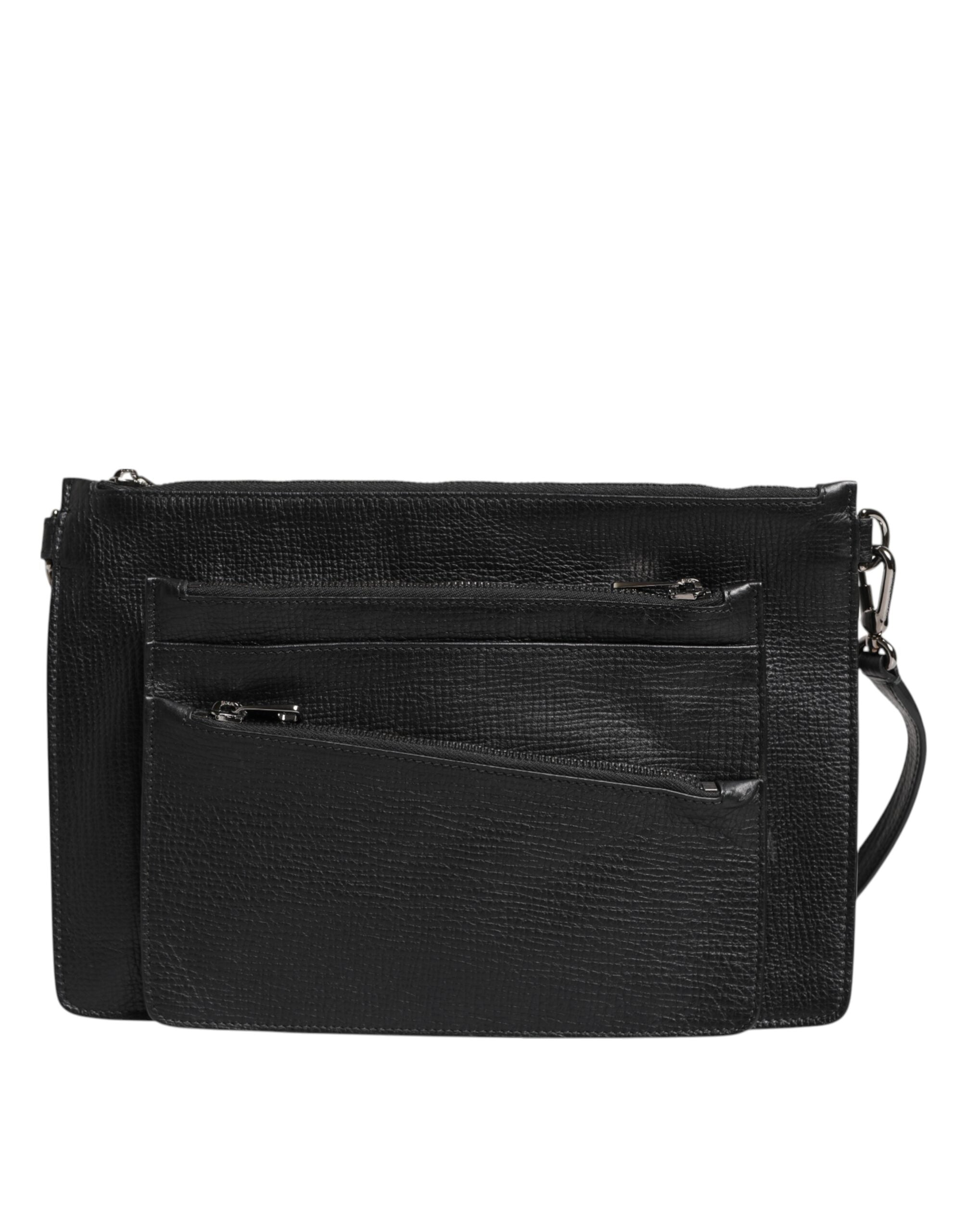 Black Palmellato Leather Logo Plaque Shoulder Borse Bag - ventzia