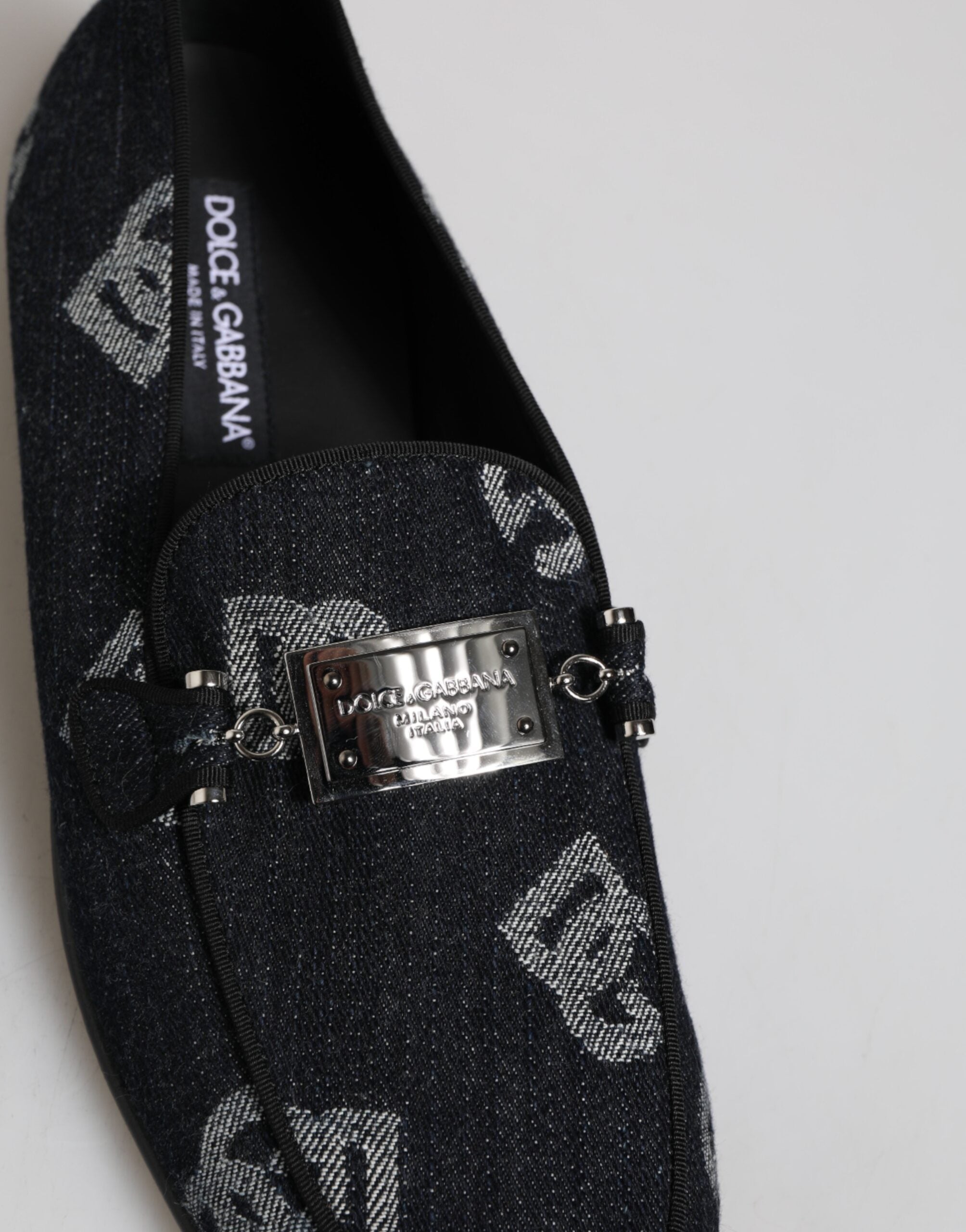 Blue Logo Cotton Loafers Formal Dress Shoes - ventzia