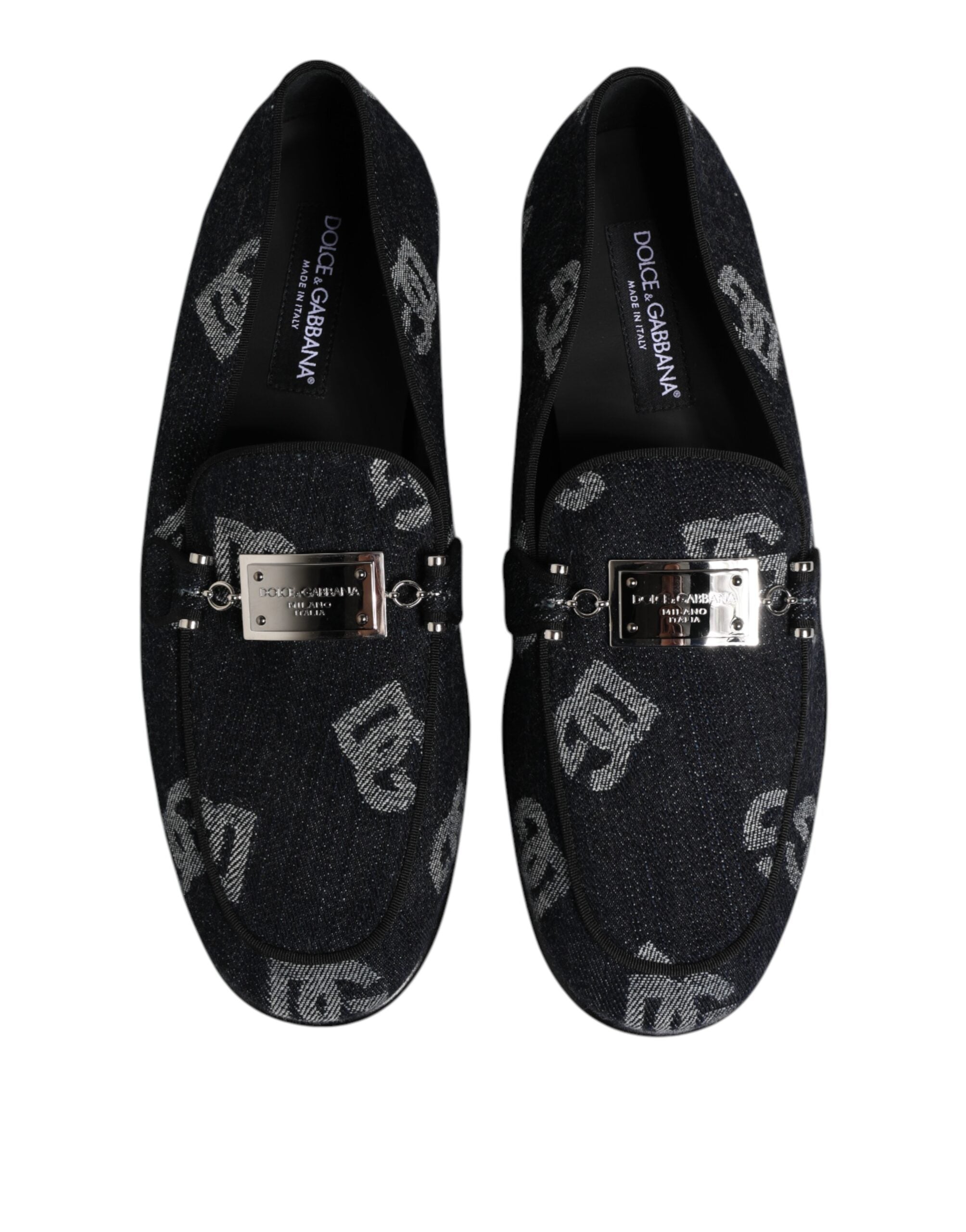 Blue Logo Cotton Loafers Formal Dress Shoes - ventzia