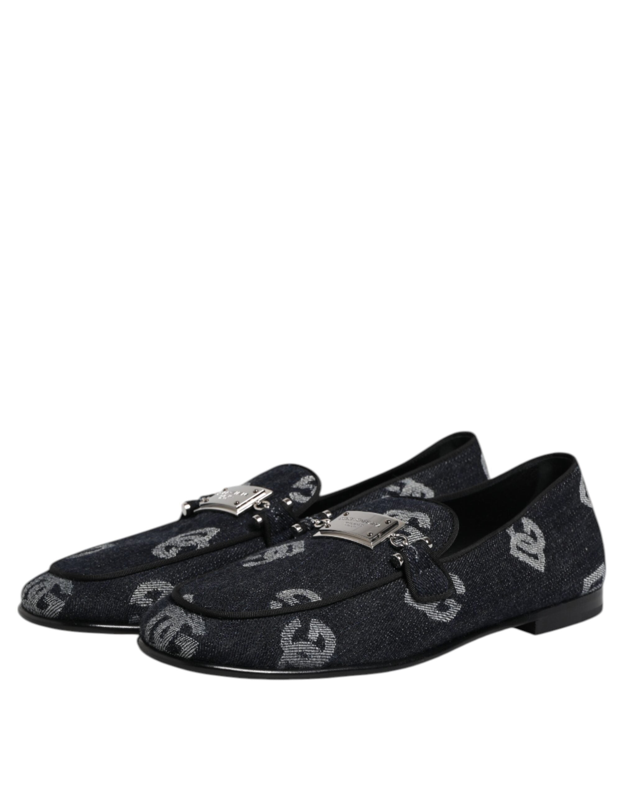 Blue Logo Cotton Loafers Formal Dress Shoes - ventzia