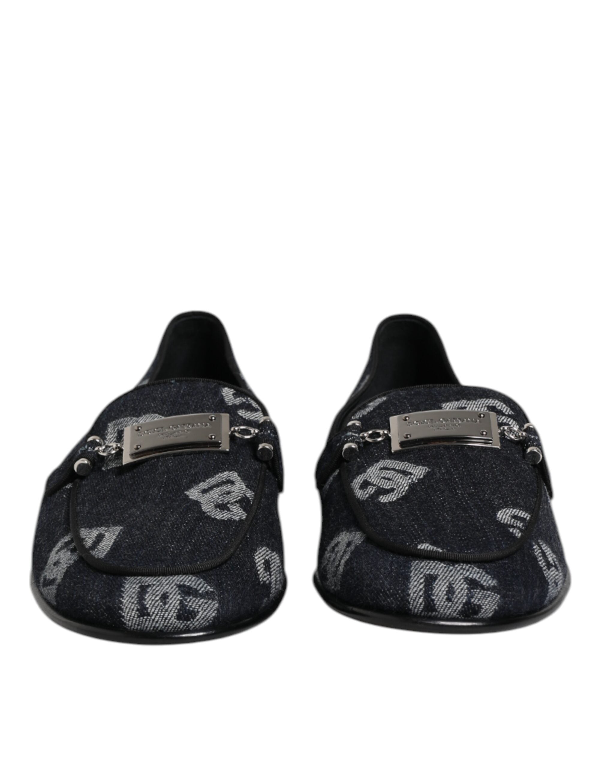 Blue Logo Cotton Loafers Formal Dress Shoes - ventzia
