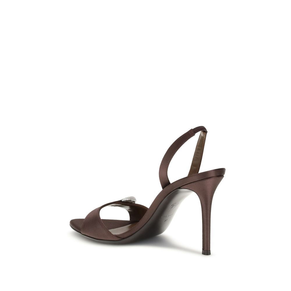 Brown Silk Stiletto Heel Sandals - ventzia