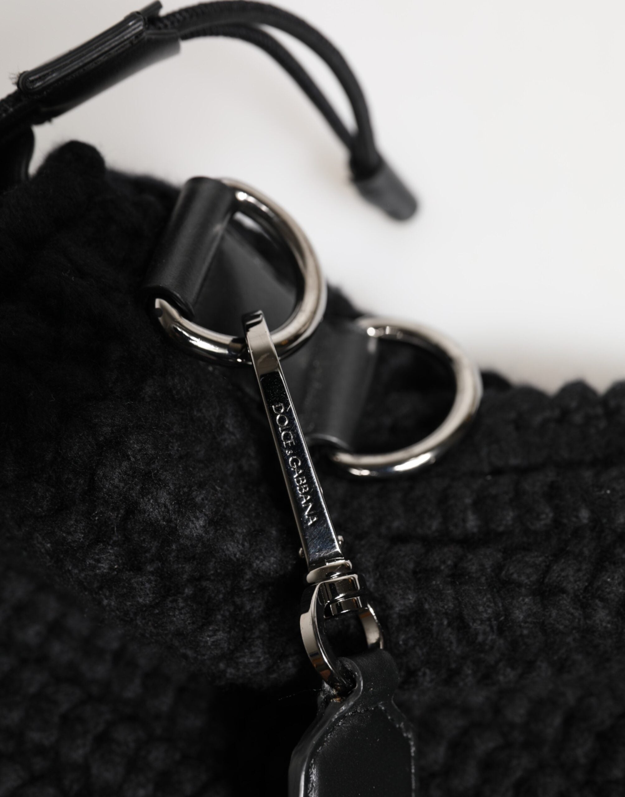 Black Cashmere Knitted Leather Shoulder Women Borse Bag - ventzia