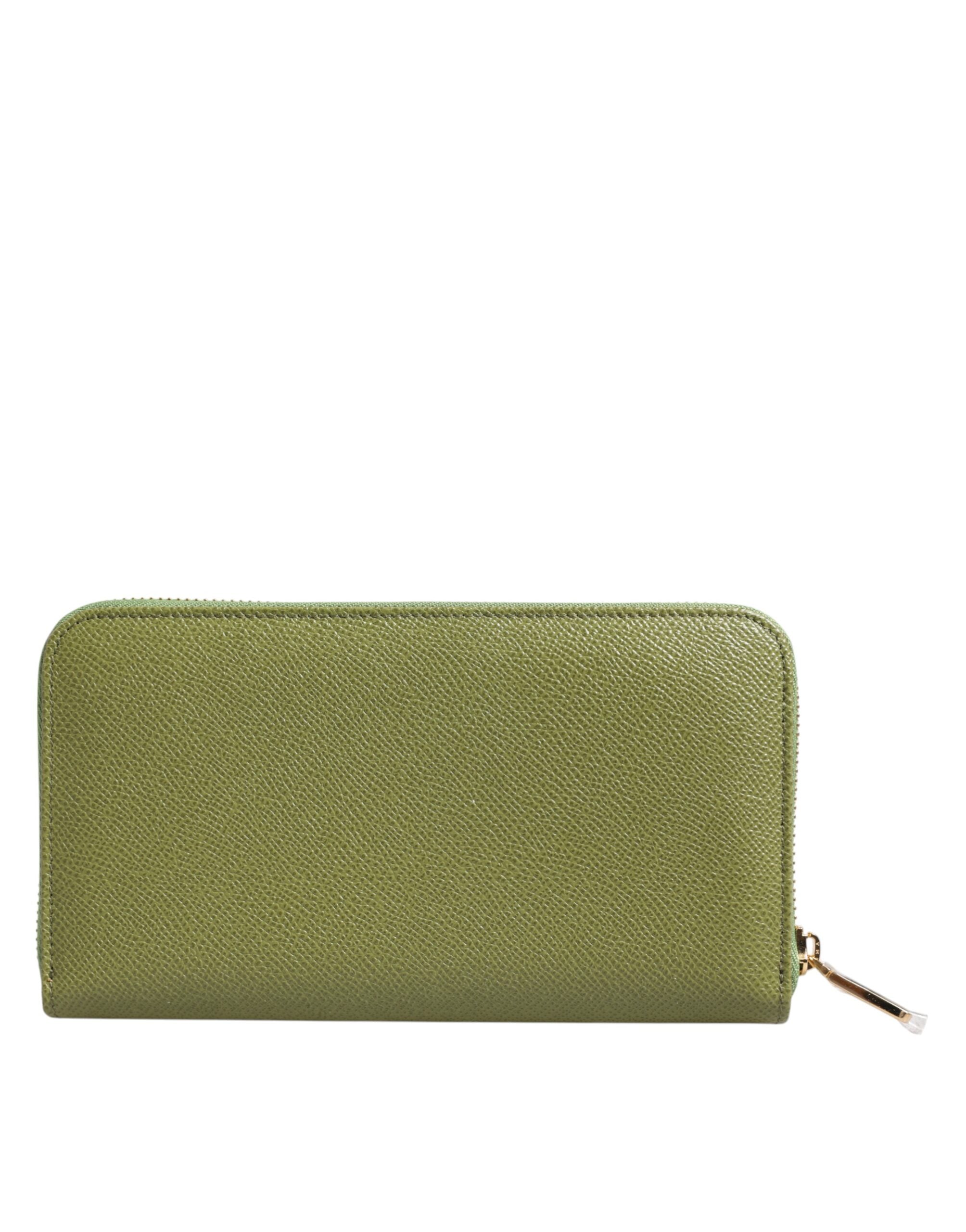Green Leather Logo Plaque Zip Around Continenta Wallet - ventzia