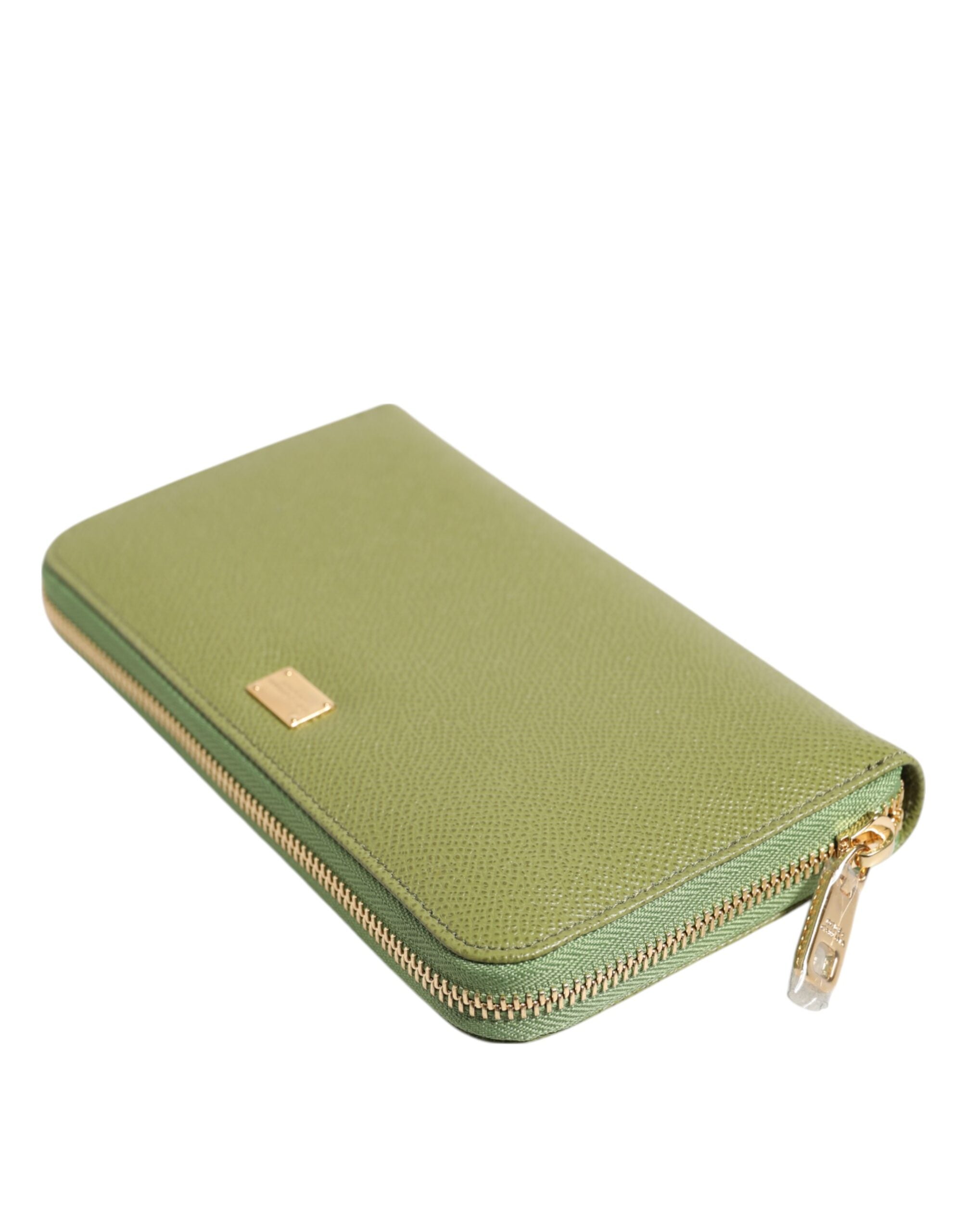 Green Leather Logo Plaque Zip Around Continenta Wallet - ventzia