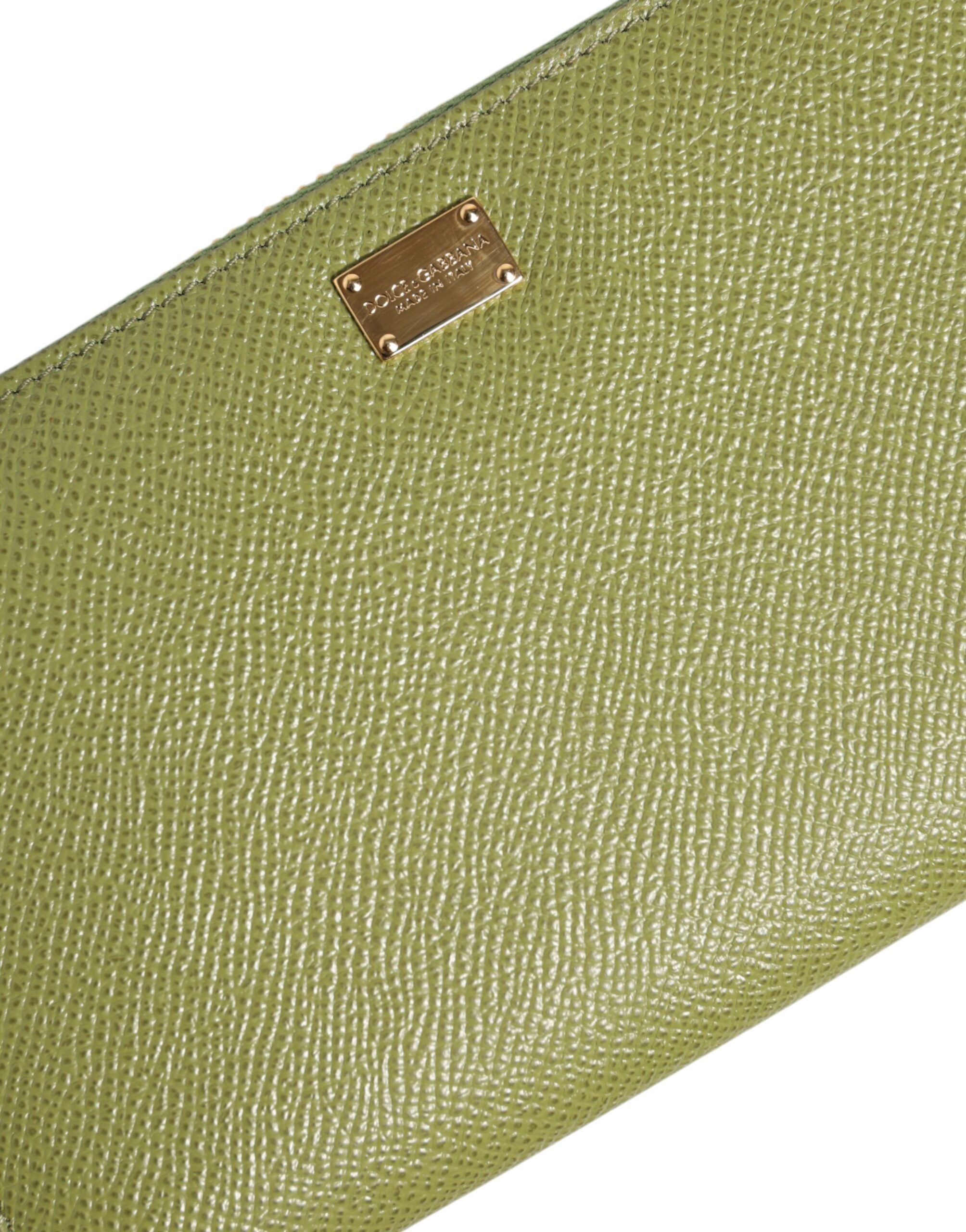 Green Leather Logo Plaque Zip Around Continenta Wallet - ventzia