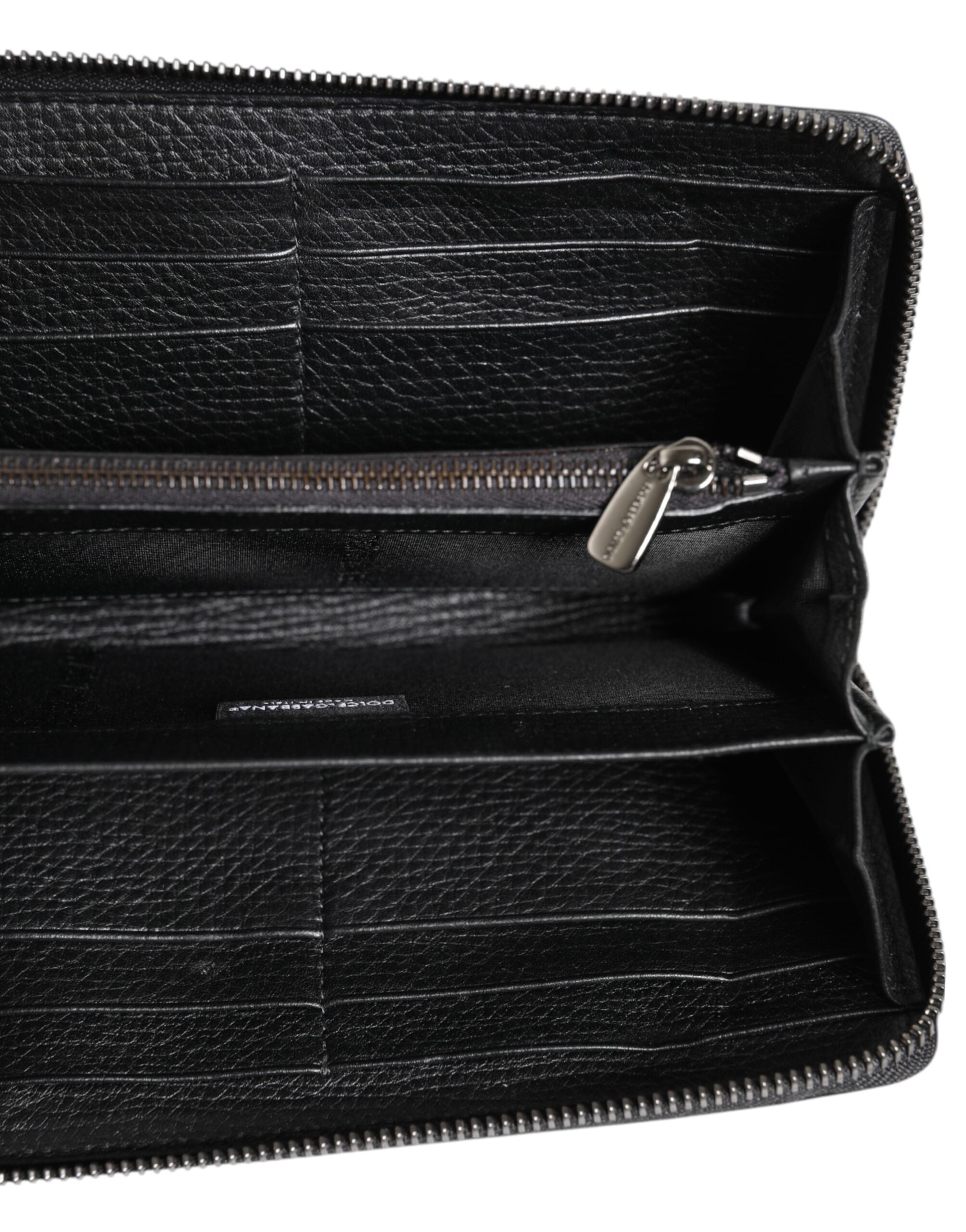 Black Calfskin Leather Logo Zip Around Continental Wallet - ventzia