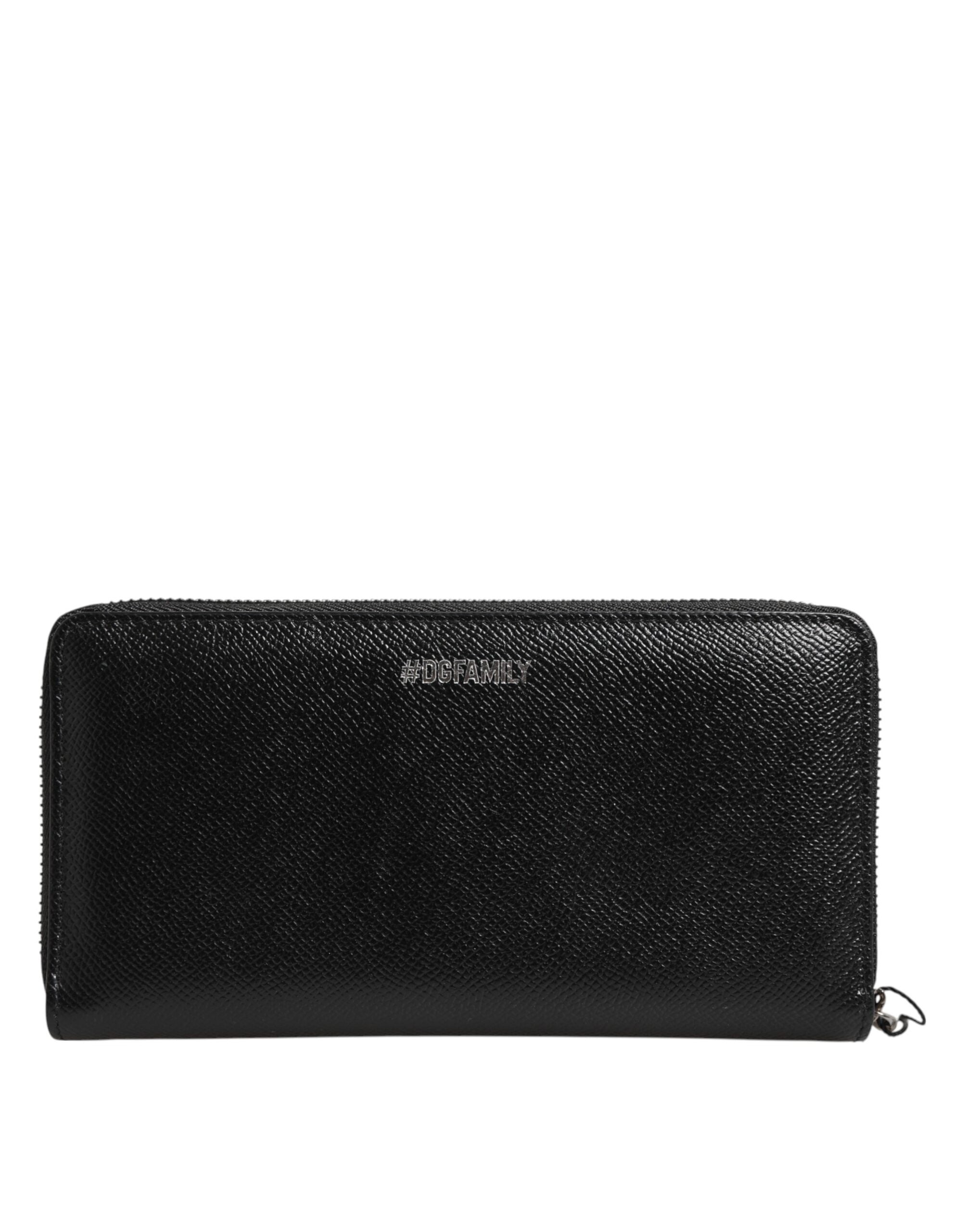 Black Leather #DGFAMILY Zipper Continental Mens Wallet - ventzia