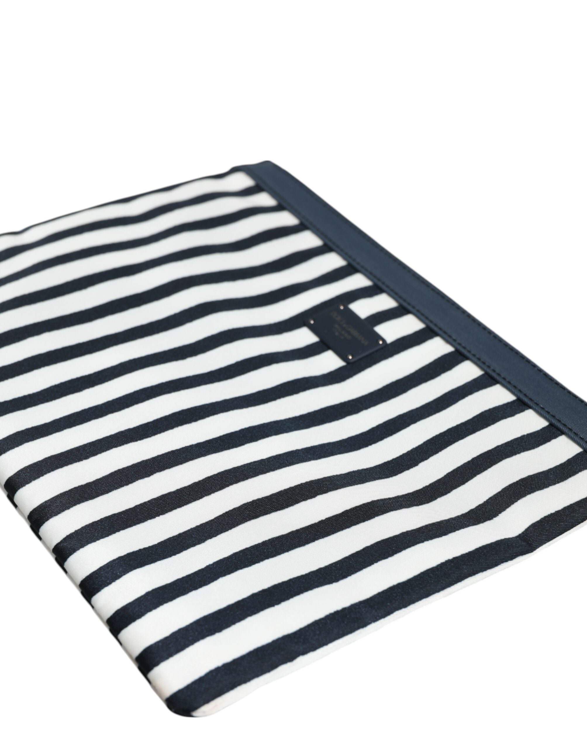 Black White Striped Logo Plaque Clutch Pouch Bag - ventzia