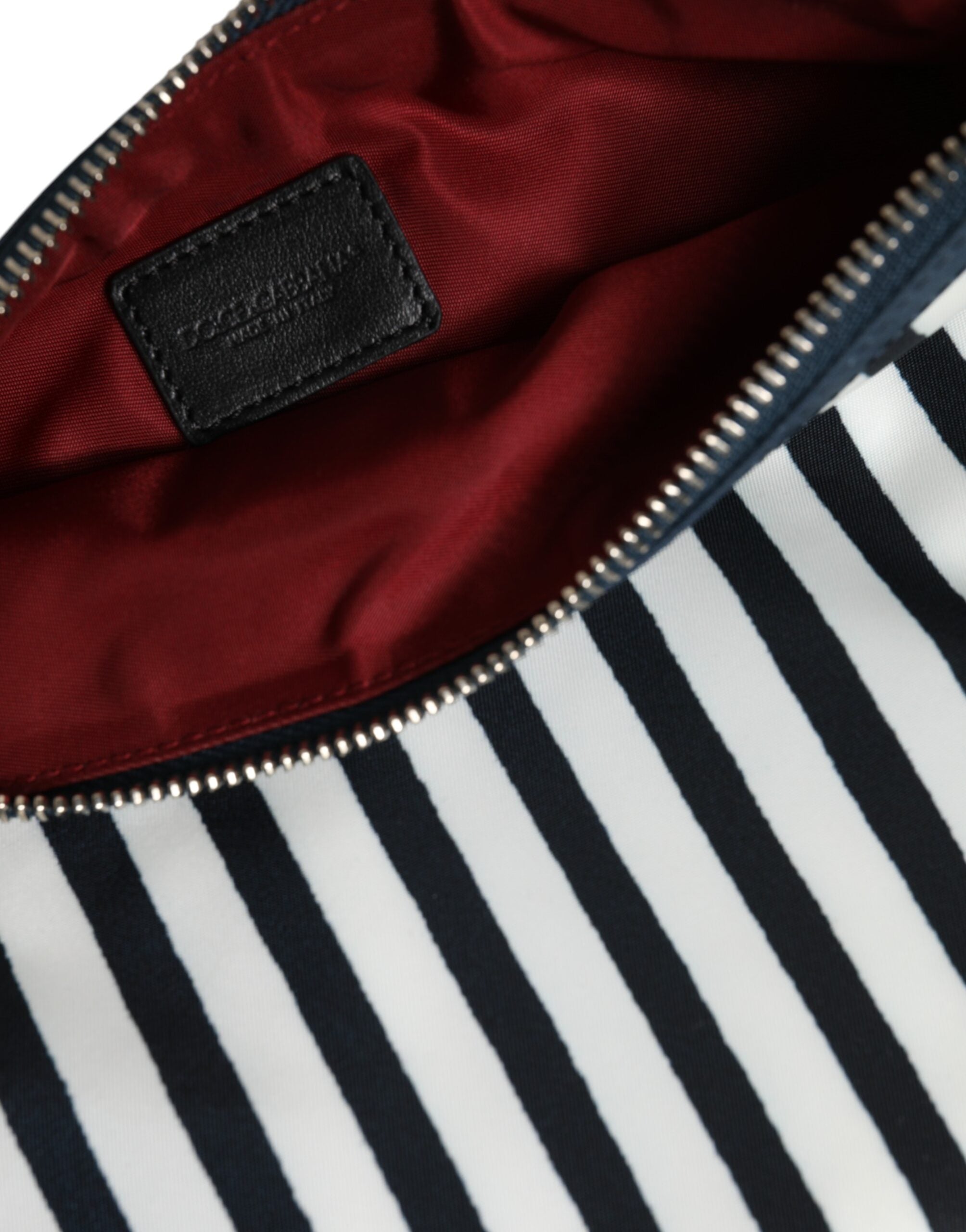 Black White Striped Logo Plaque Clutch Pouch Bag - ventzia
