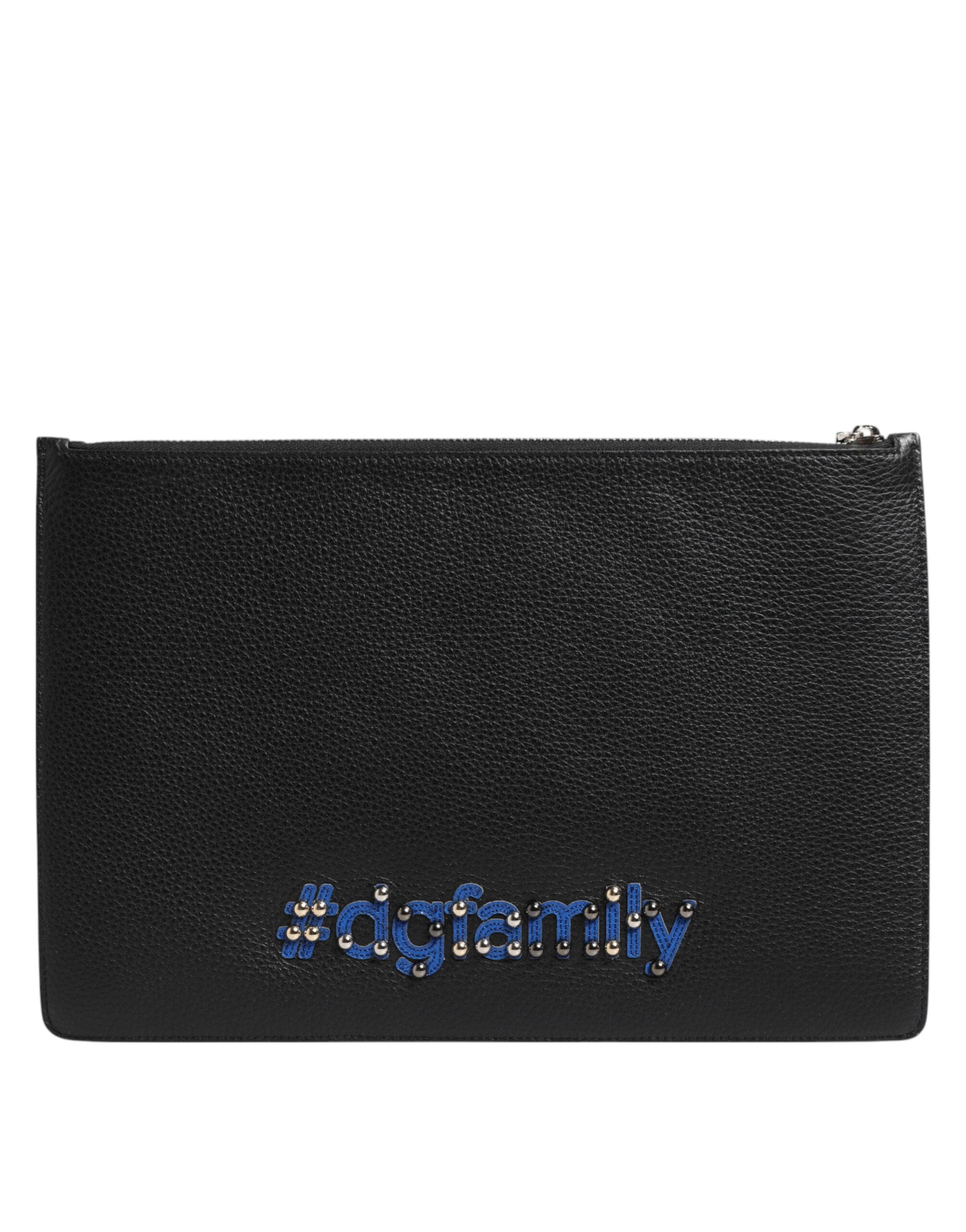 Black Leather #DGFAMILY Embellished Men Clutch Pouch Bag - ventzia