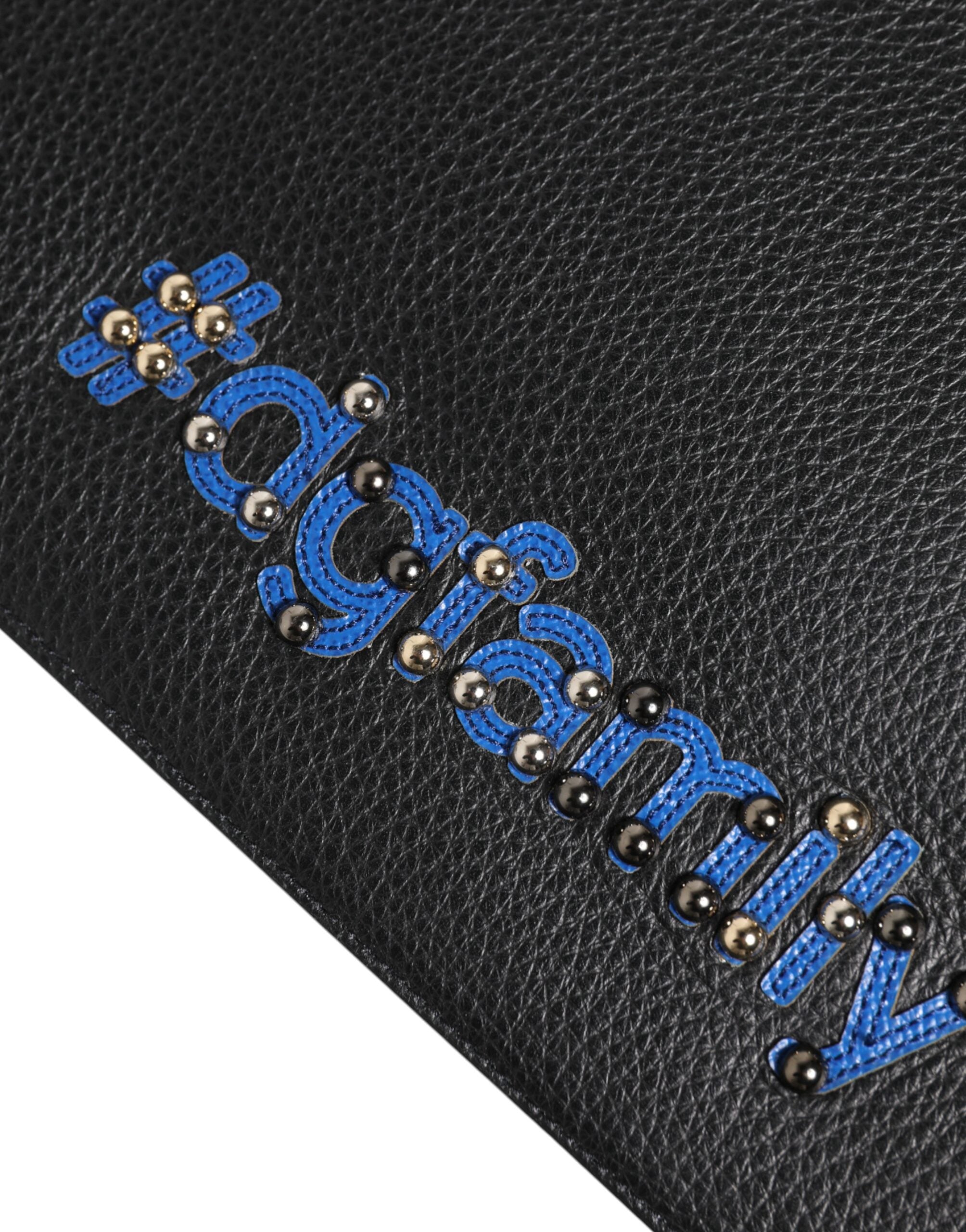 Black Leather #DGFAMILY Embellished Men Clutch Pouch Bag - ventzia