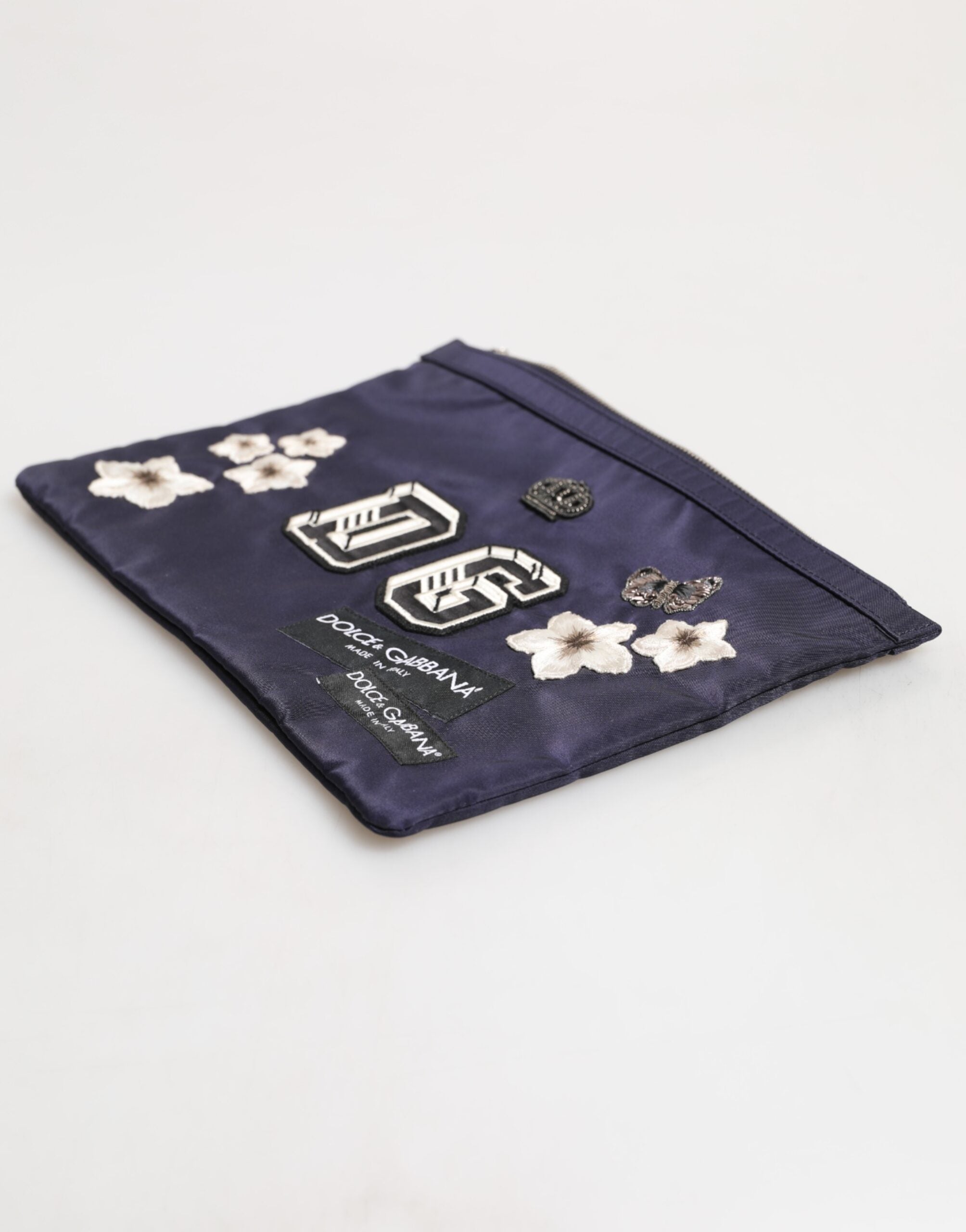 Blue DG Logo Patch Embellished Pouch Clutch Men Borse Bag - ventzia