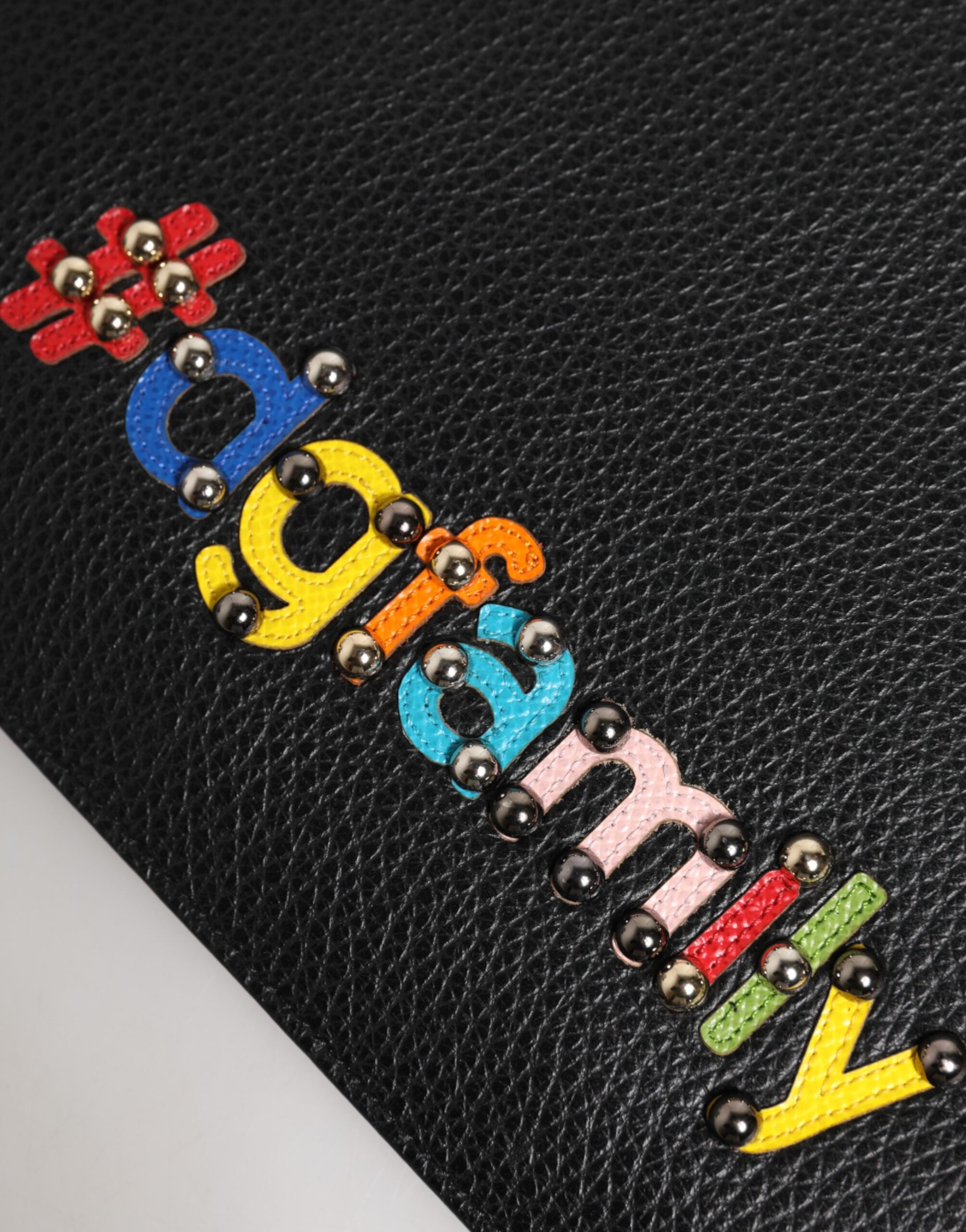 Black Leather #DGFAMILY Embellished Men Clutch Pouch Bag - ventzia