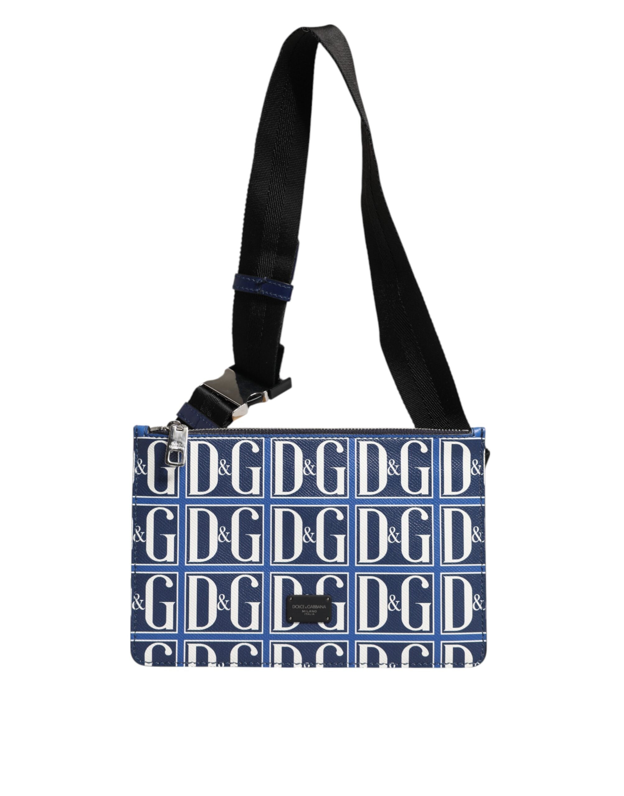 Blue White Leather D&G Logo Plaque Crossbody Borse Bag - ventzia