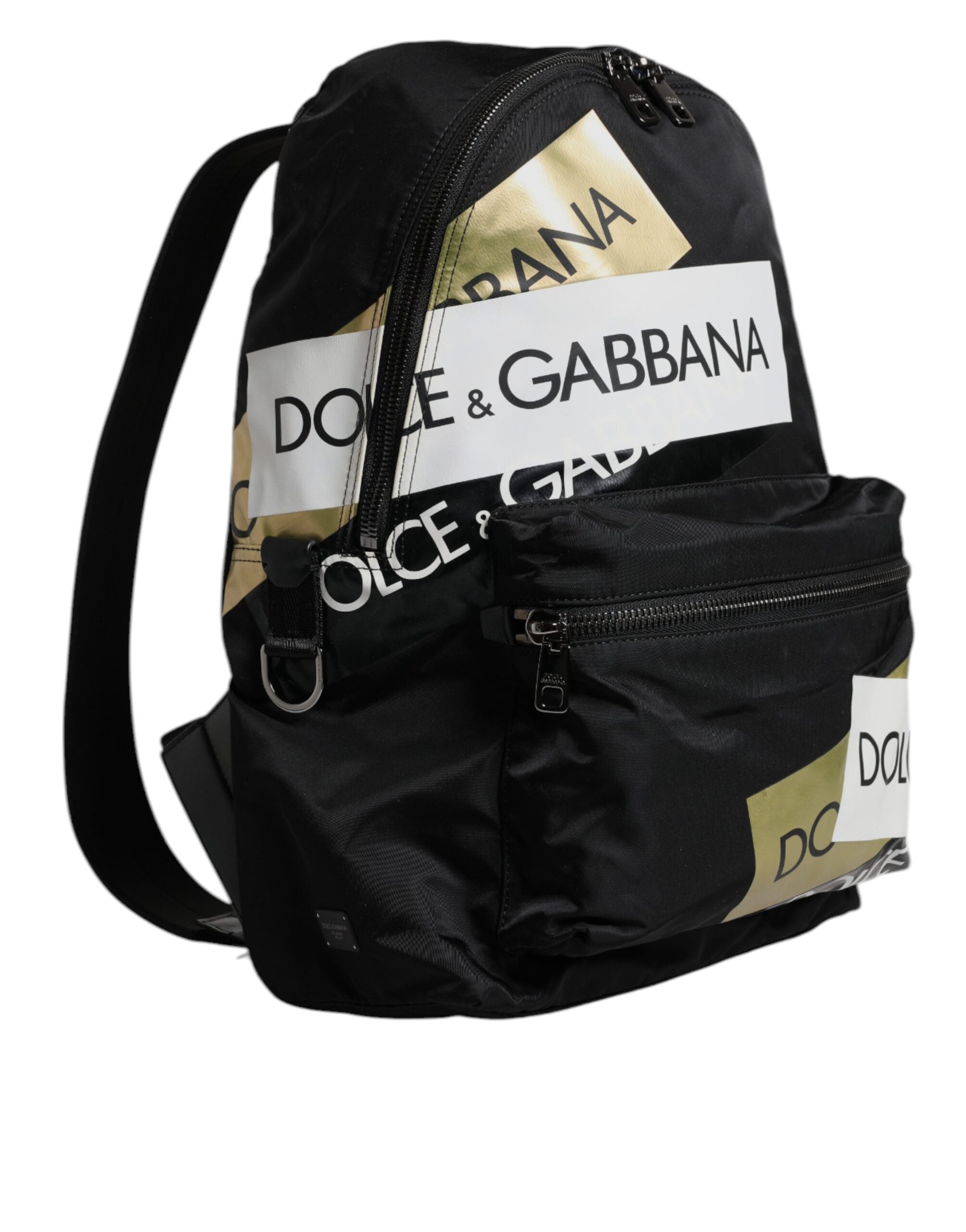 Black Logo Tape Polyamide School Travel Backpack Men Bag - ventzia