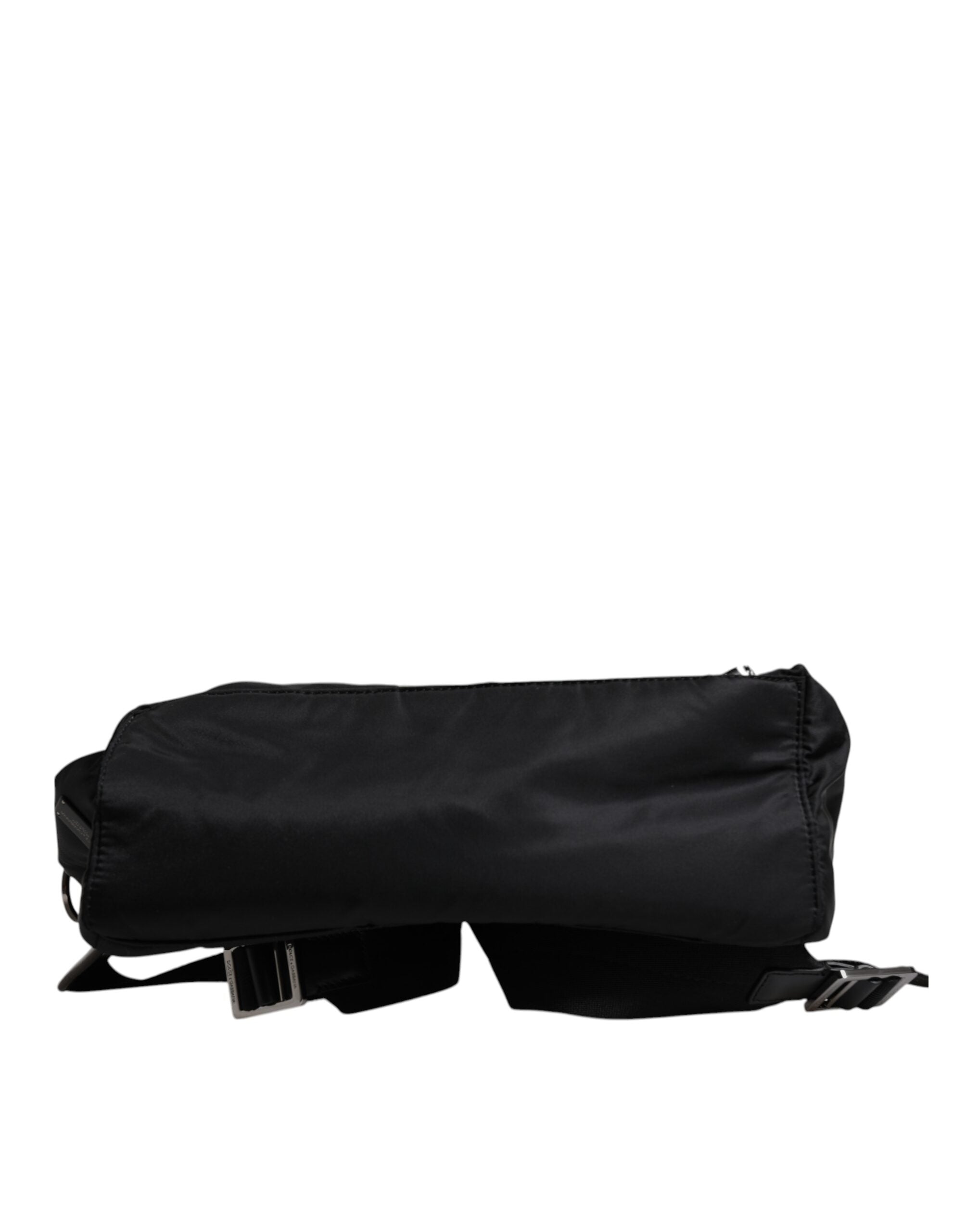 Black Logo Tape Polyamide School Travel Backpack Men Bag - ventzia