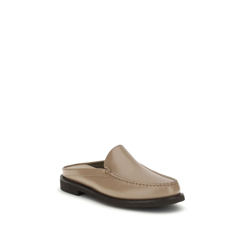 Beige Calf Leather Bos Taurus Mules - ventzia