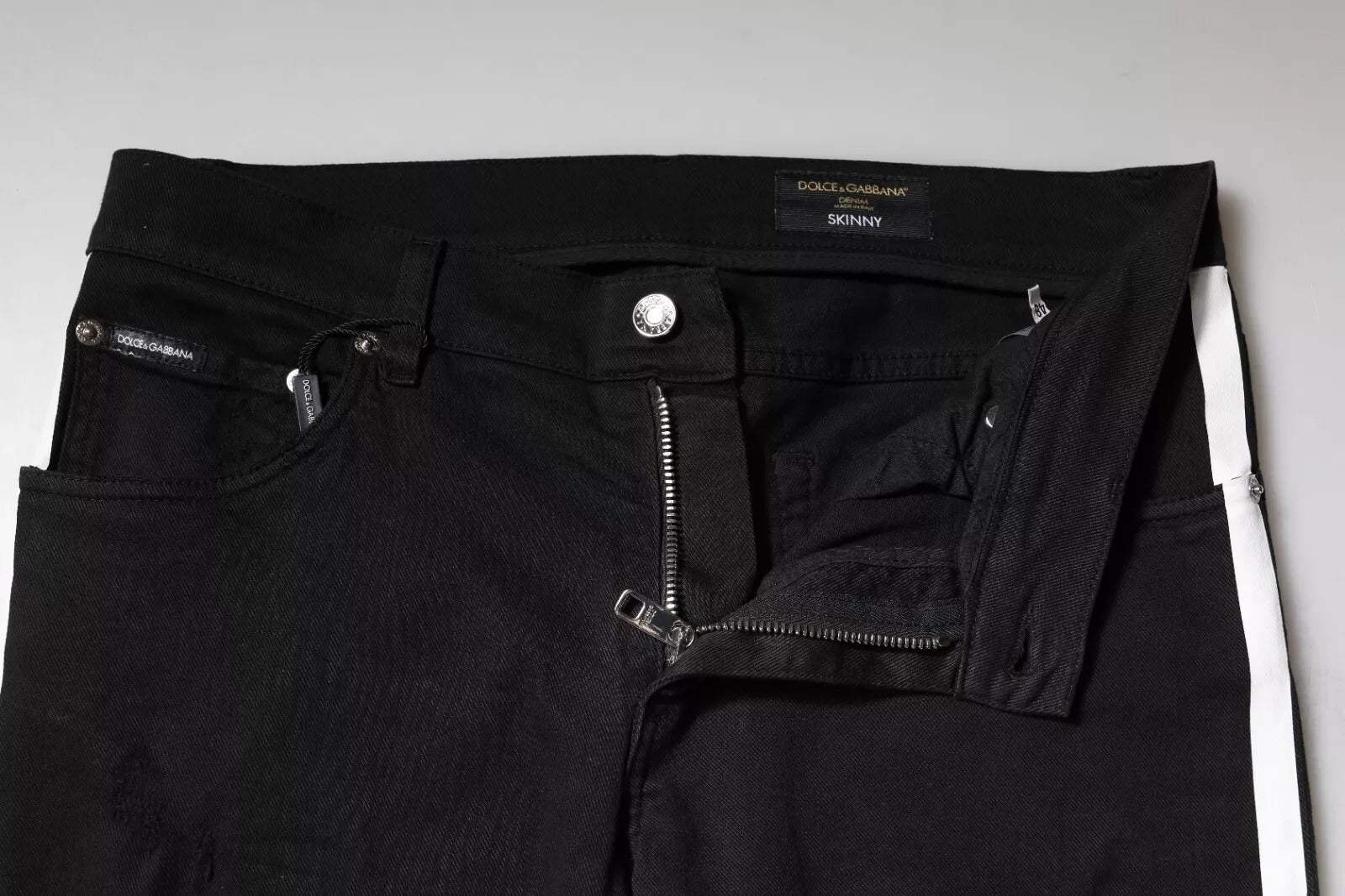 Black Tattered White Lining Skinny Denim Jeans - ventzia