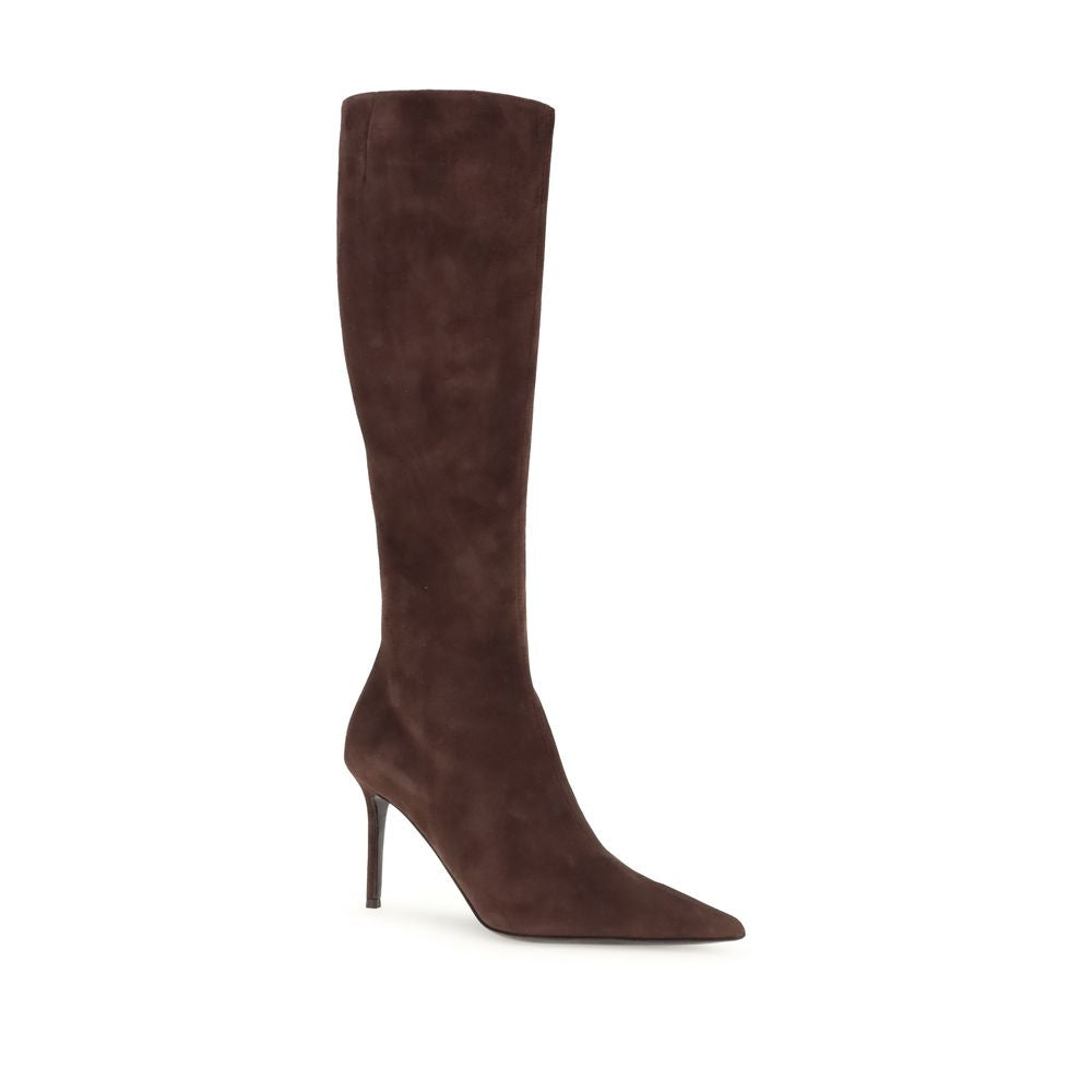Brown Leather High Heel Boots - ventzia