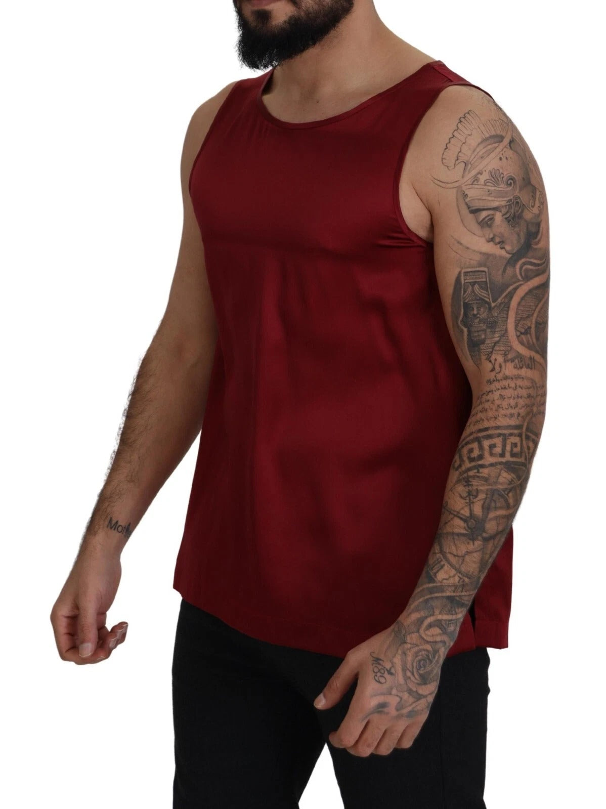 Red Round Neck Sleeveless Silk T-shirt - ventzia
