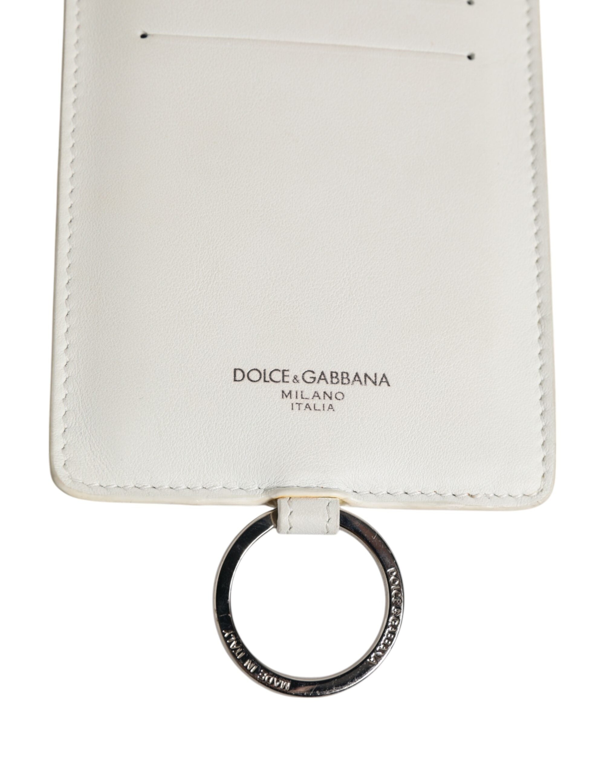 White Calf Leather Lanyard Logo Card Holder Men Wallet - ventzia