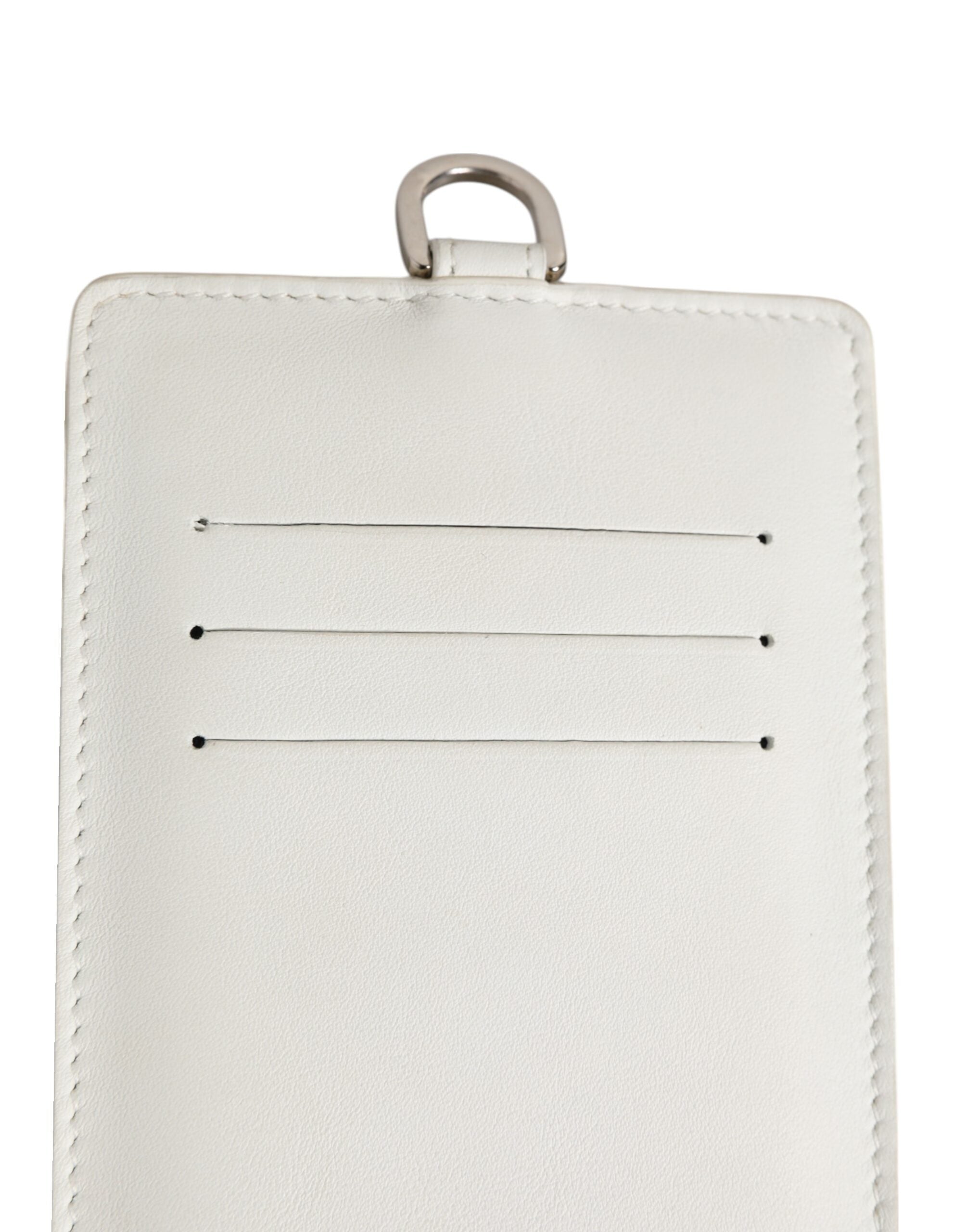 White Calf Leather Lanyard Logo Card Holder Men Wallet - ventzia