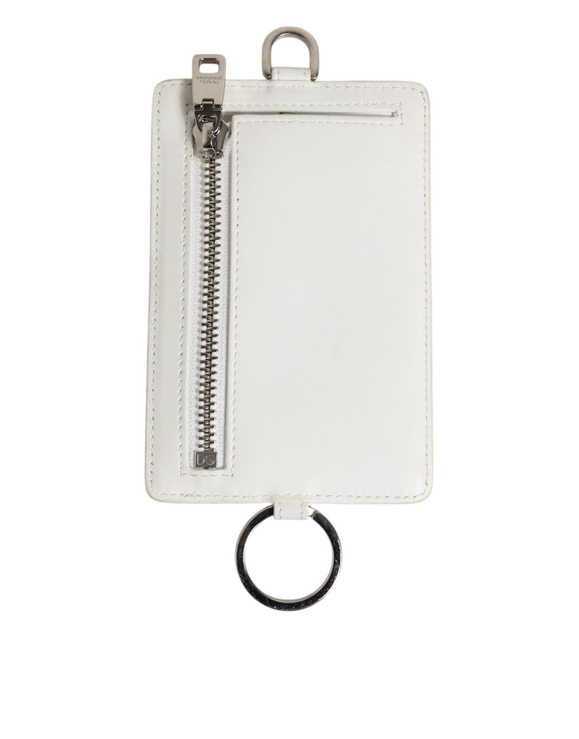 White Calf Leather Lanyard Logo Card Holder Men Wallet - ventzia