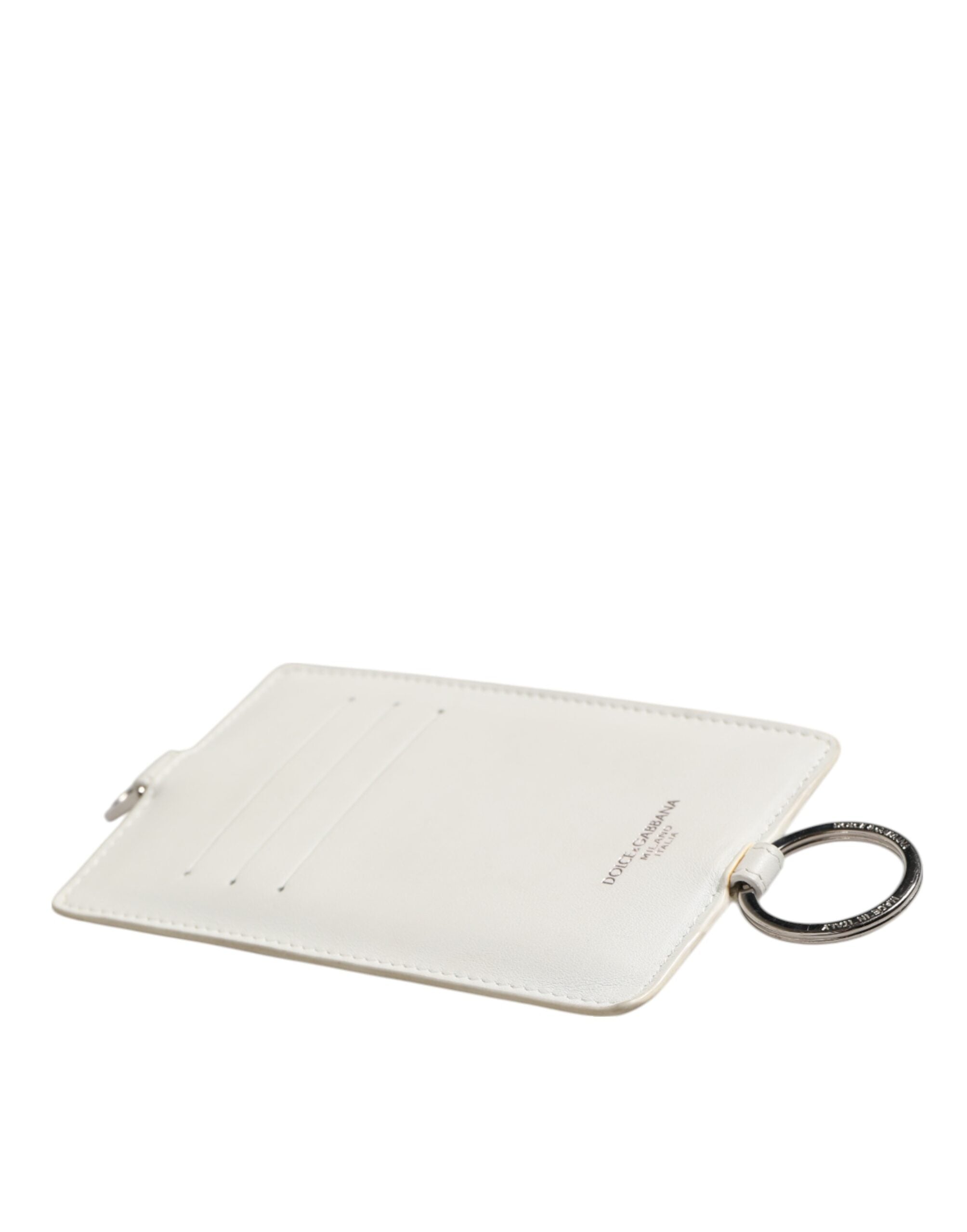 White Calf Leather Lanyard Logo Card Holder Men Wallet - ventzia