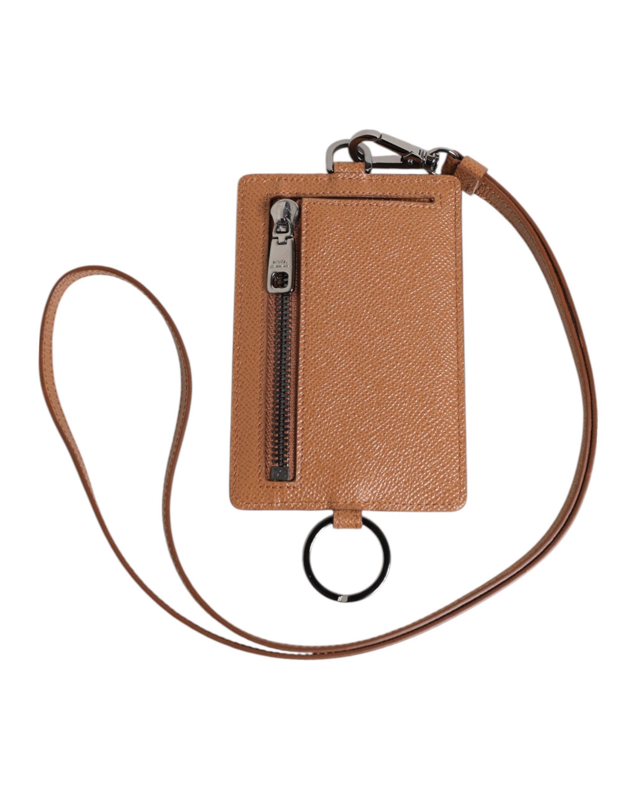 Dark Brown Leather Lanyard Logo Card Holder Men Wallet - ventzia